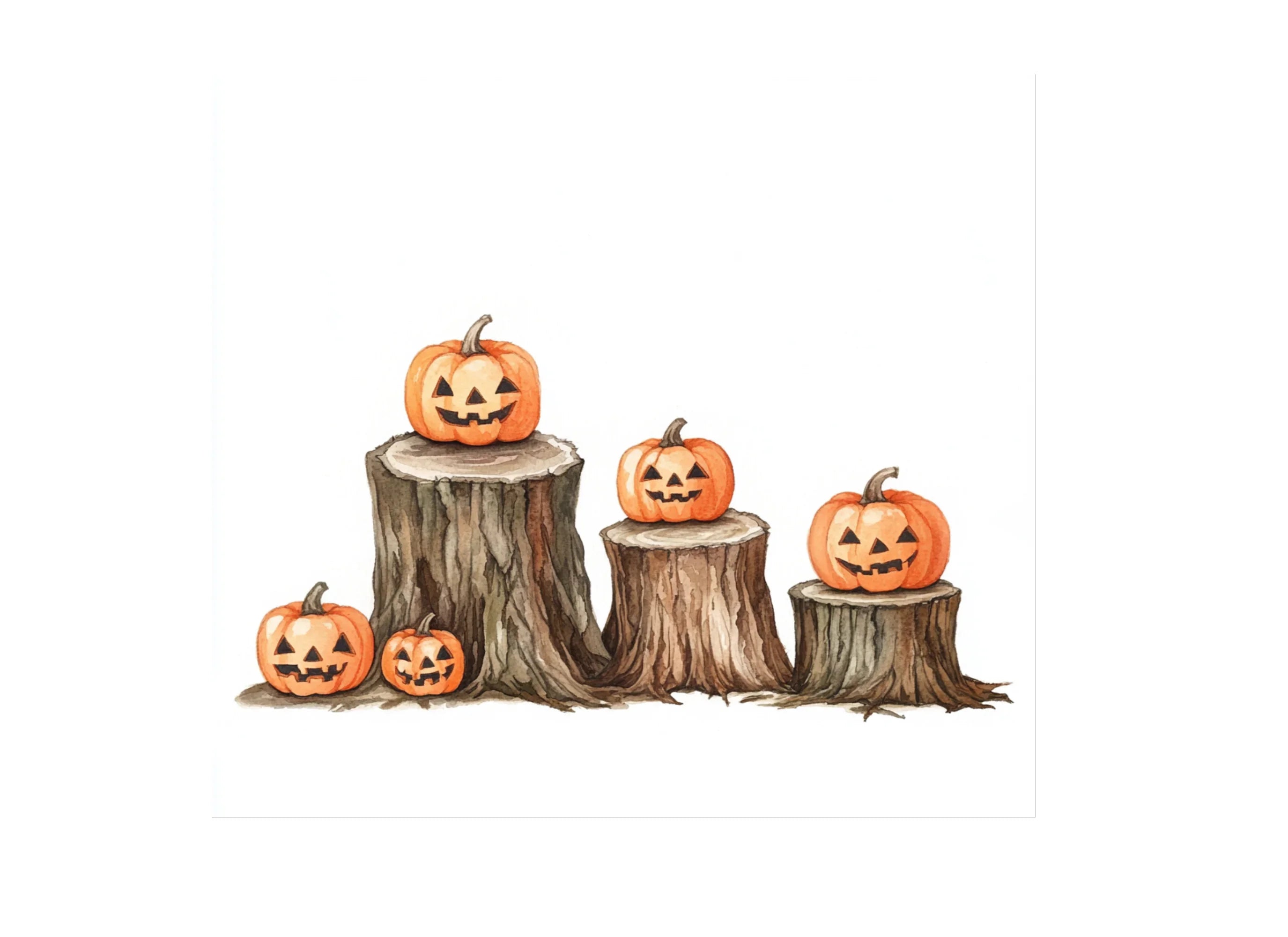 Halloween Pumpkins on Tree Stumps Clipart Bundle