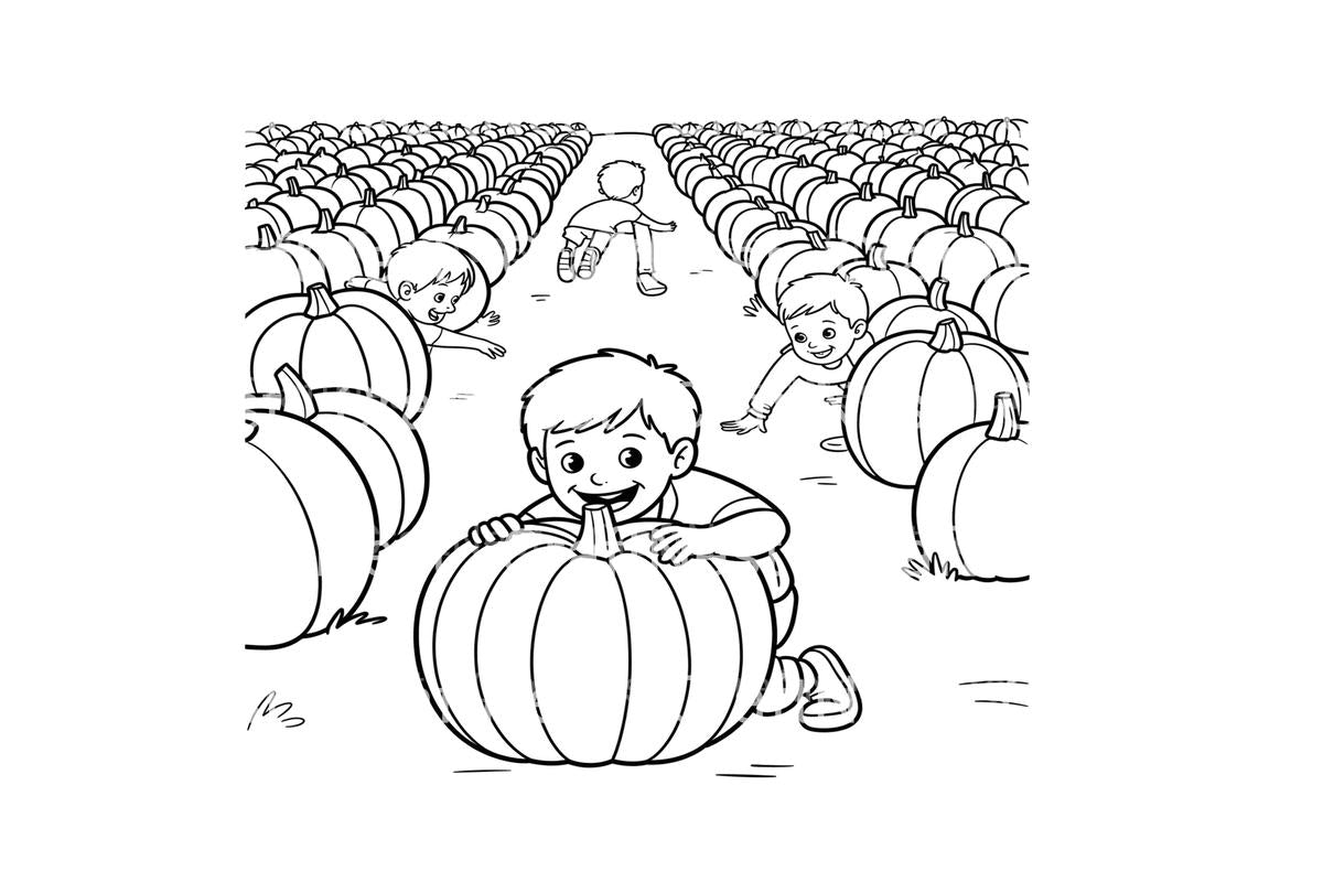 Kids in Pumpkin Patch Coloring Books