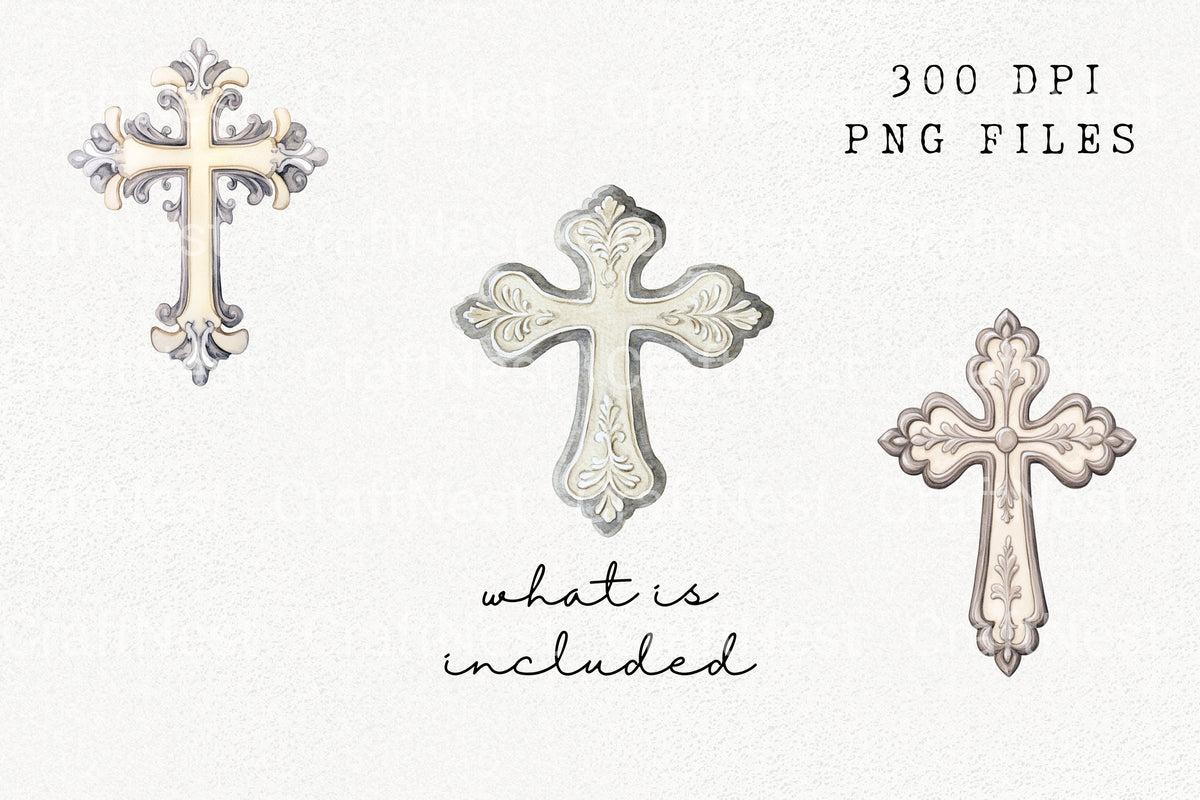 Ornate Decorative Crosses Clipart Bundle
