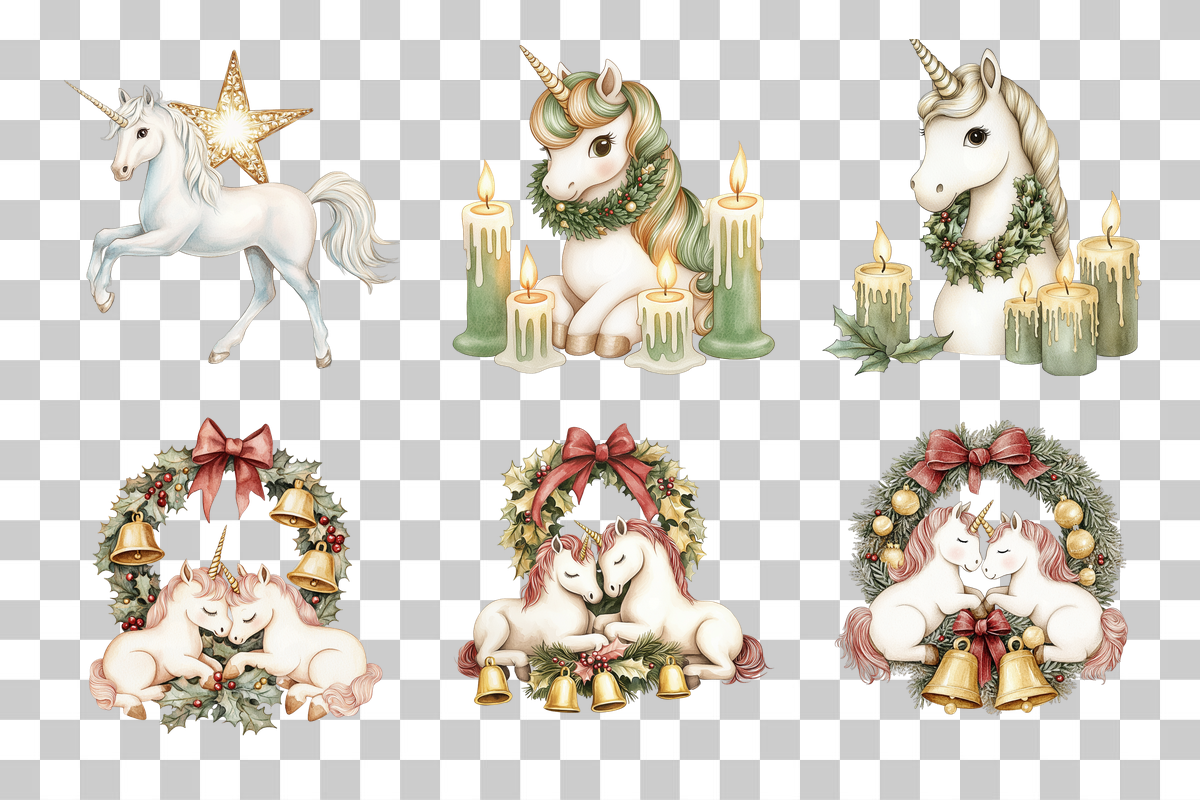 Magical Christmas Unicorn Clipart Bundle