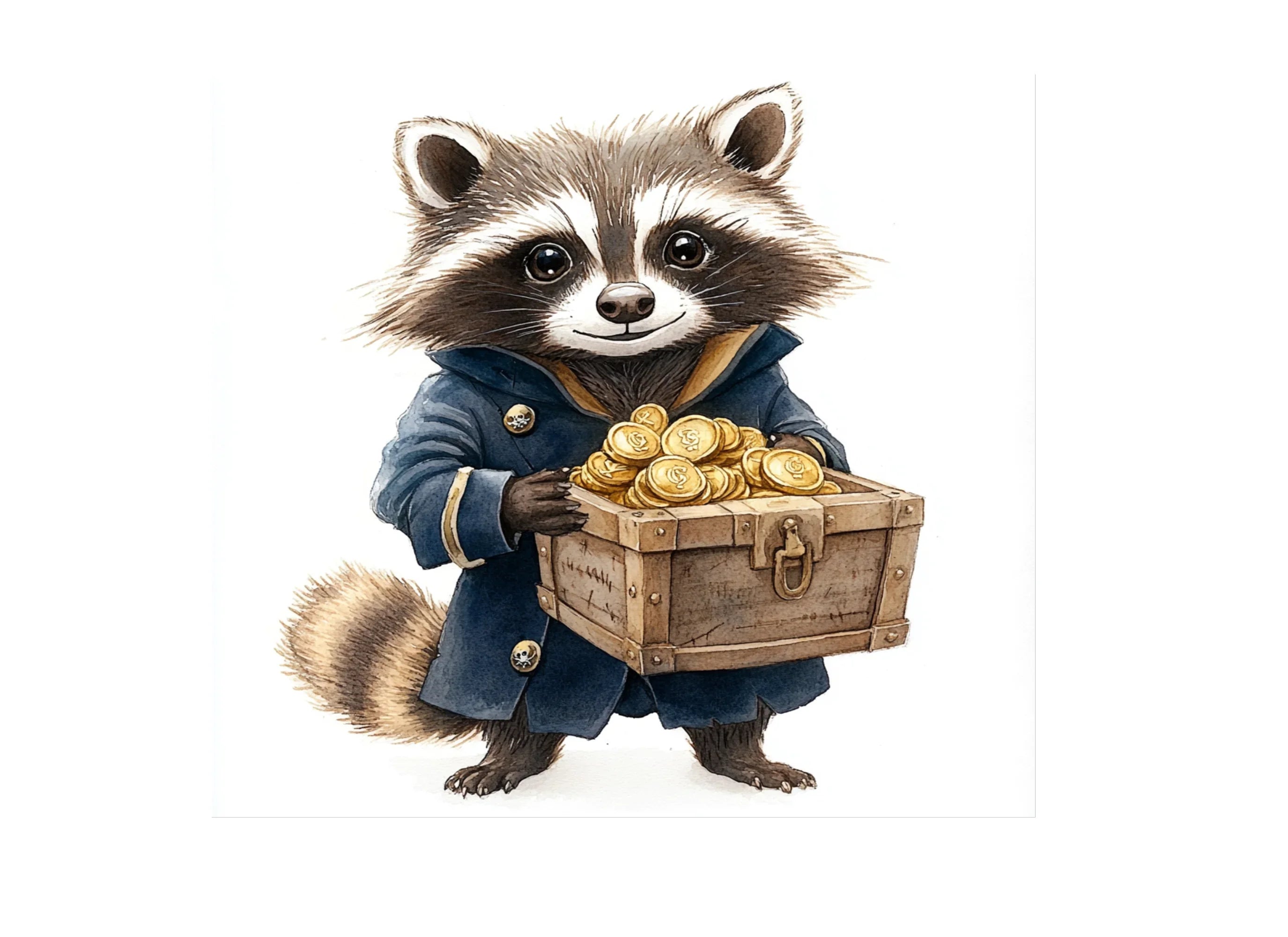 Cute Raccoon Pirate with Treasure Chest Clipart Bundle