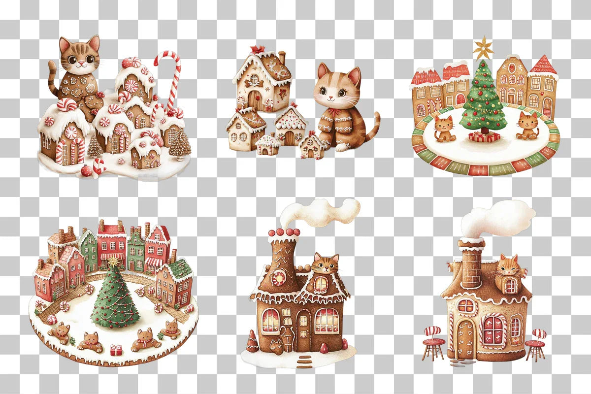 Festive Gingerbread Cat Houses Clipart Bundle - CraftNest - Digital Crafting and Art