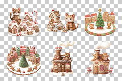 Festive Gingerbread Cat Houses Clipart Bundle - CraftNest - Digital Crafting and Art