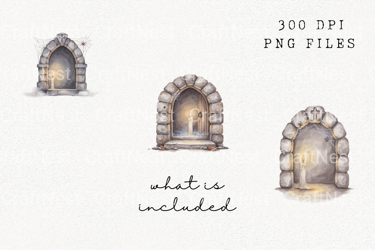 Mysterious Stone Doorway Candle Clipart Bundle