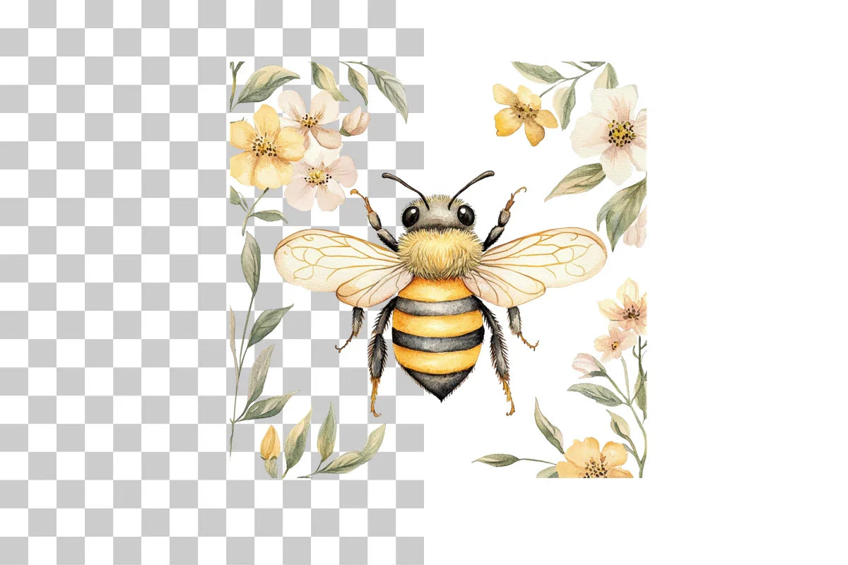 Folk Art Bee with Florals Clipart Bundle - CraftNest - Digital Crafting and Art