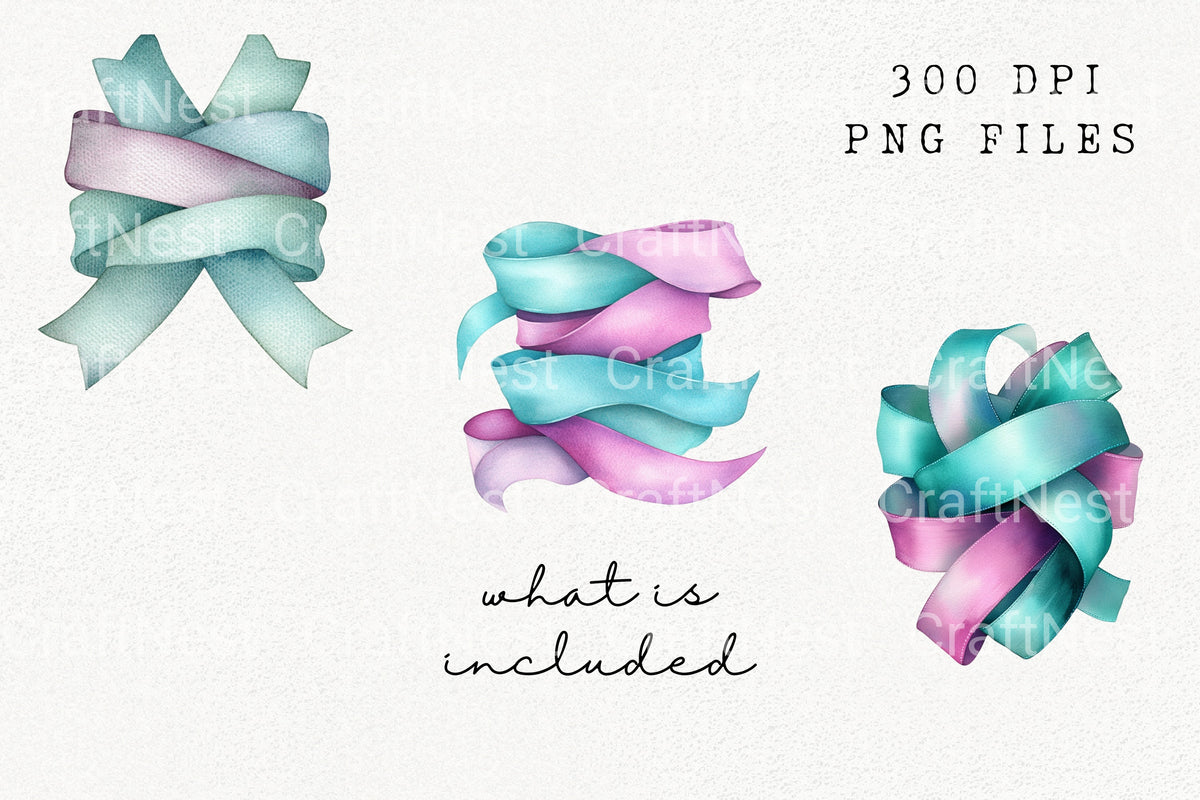 Teal Purple Ribbon Clipart Bundle