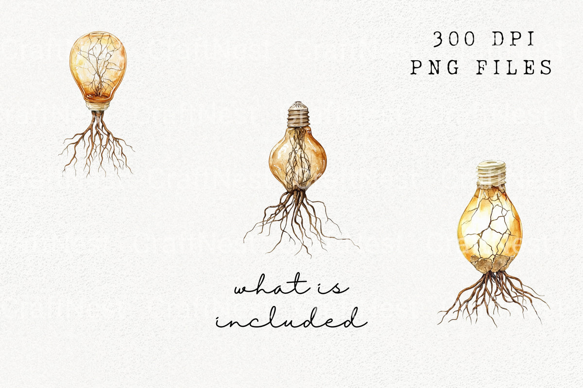 Light Bulb With Roots Clipart Bundle
