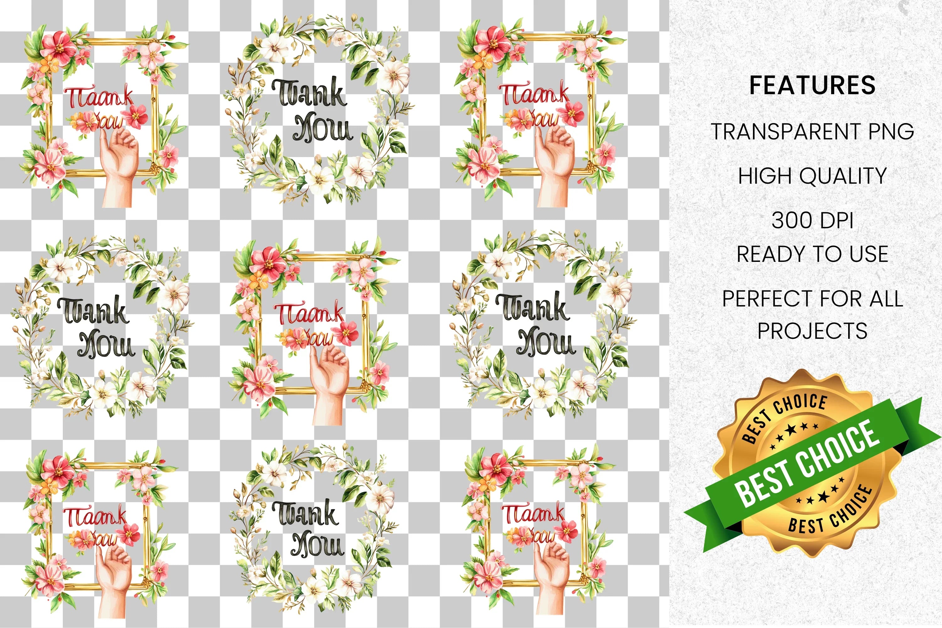 Floral Thank You Clipart Bundle