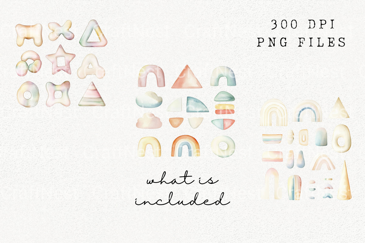 Boho Rainbow Abstract Shapes Clipart Bundle
