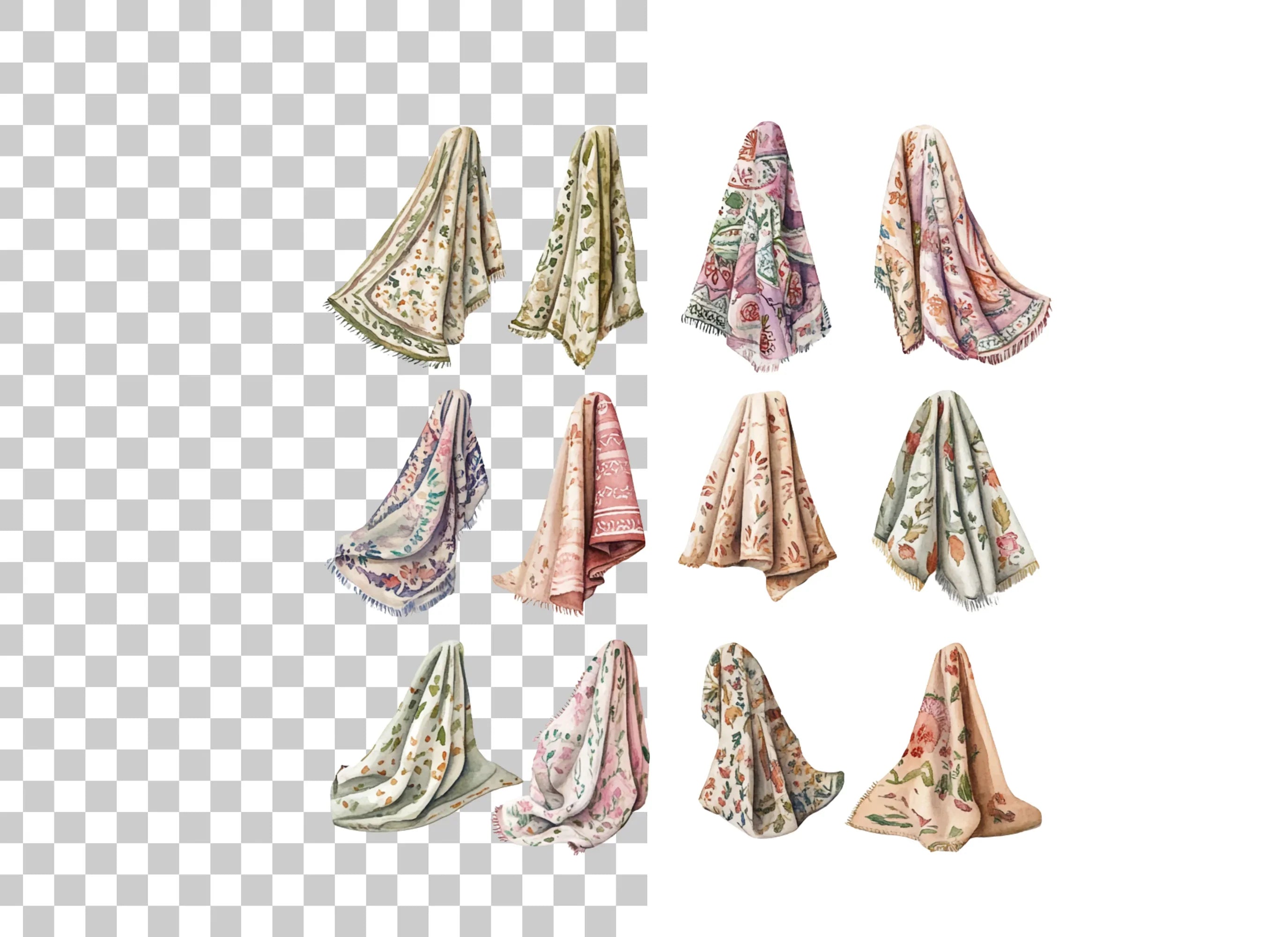 Boho Floral Textile Blanket Clipart Bundle