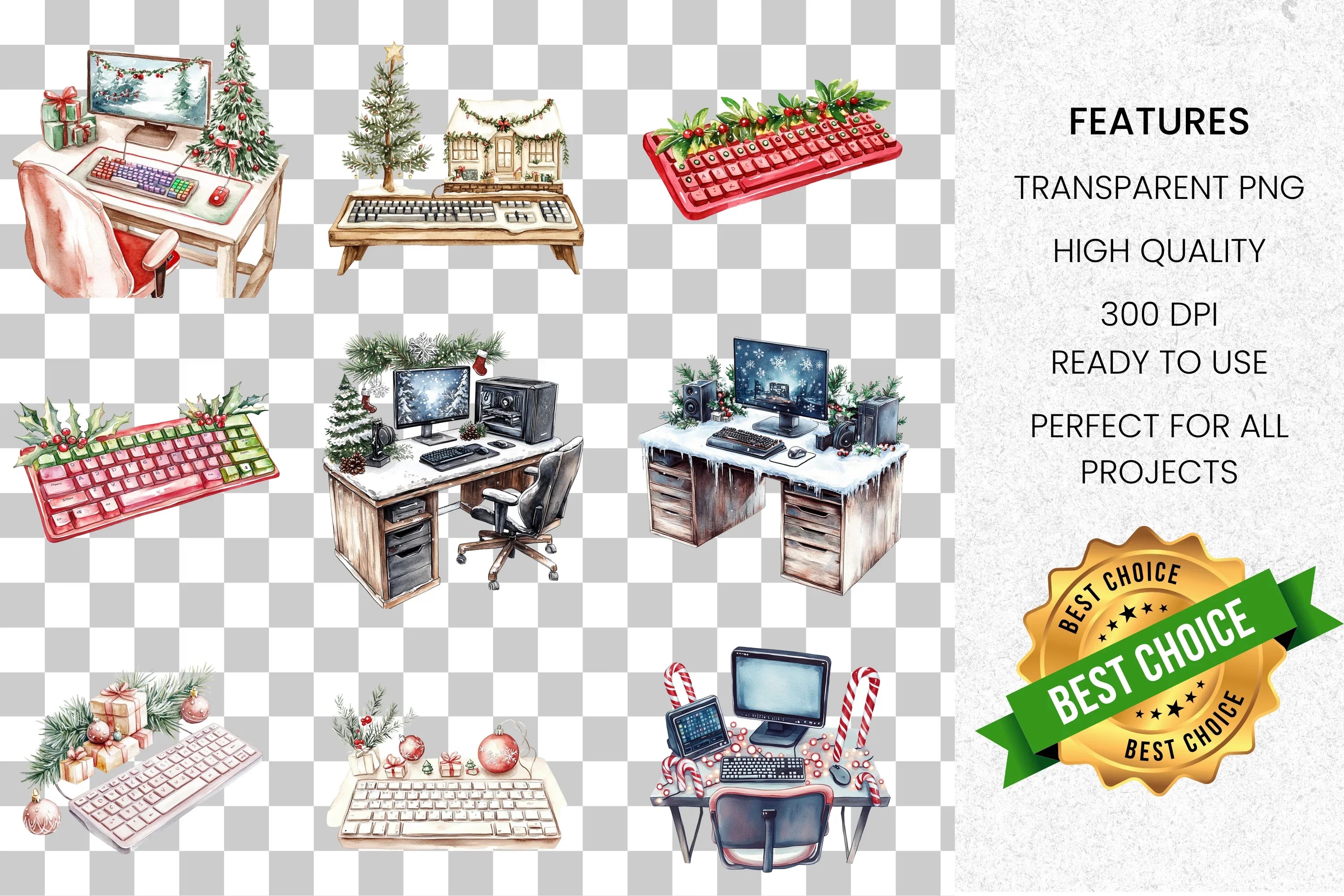 Christmas Gamer Chair Clipart Bundle