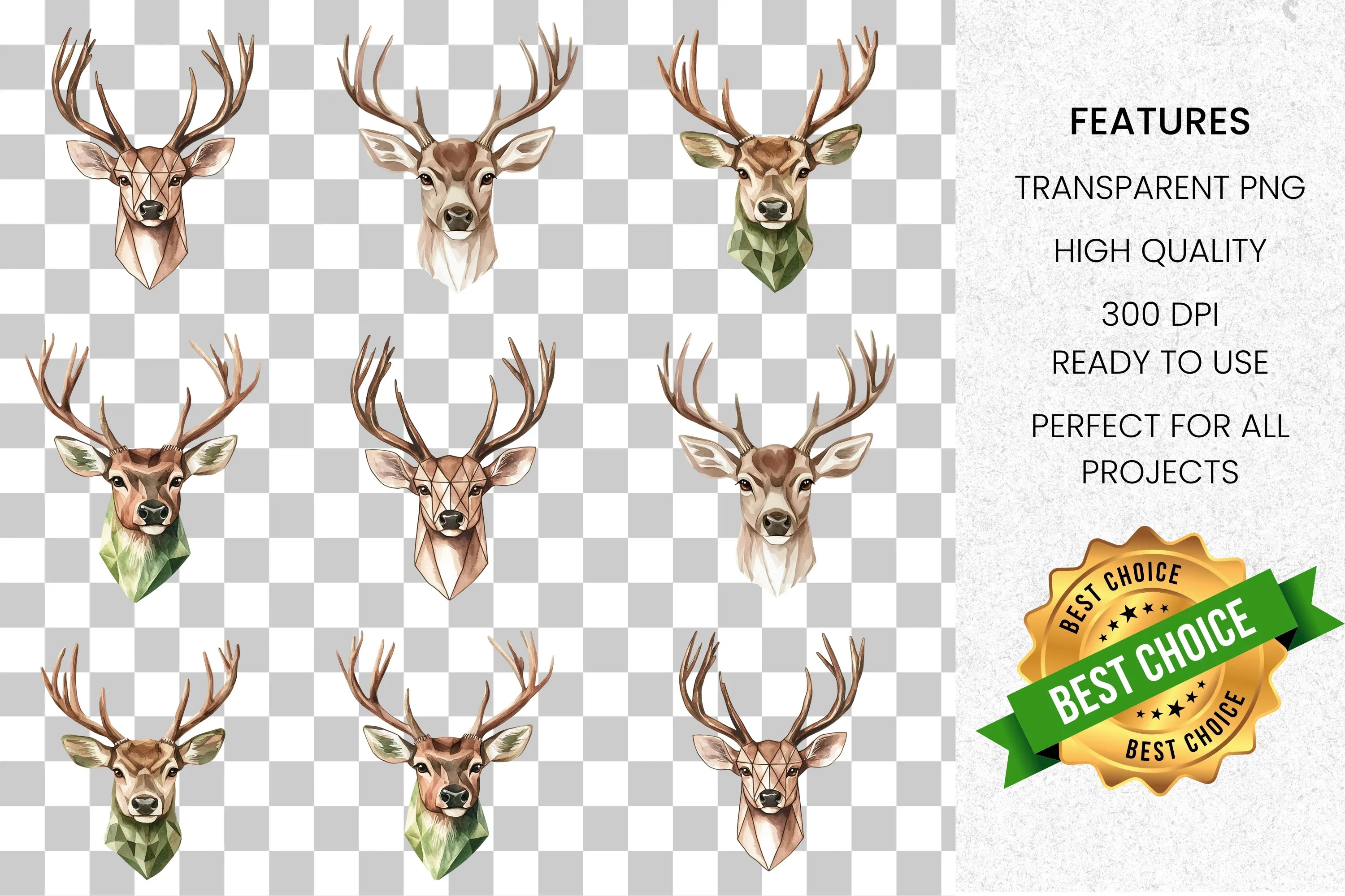 Deer Head Clipart Bundle