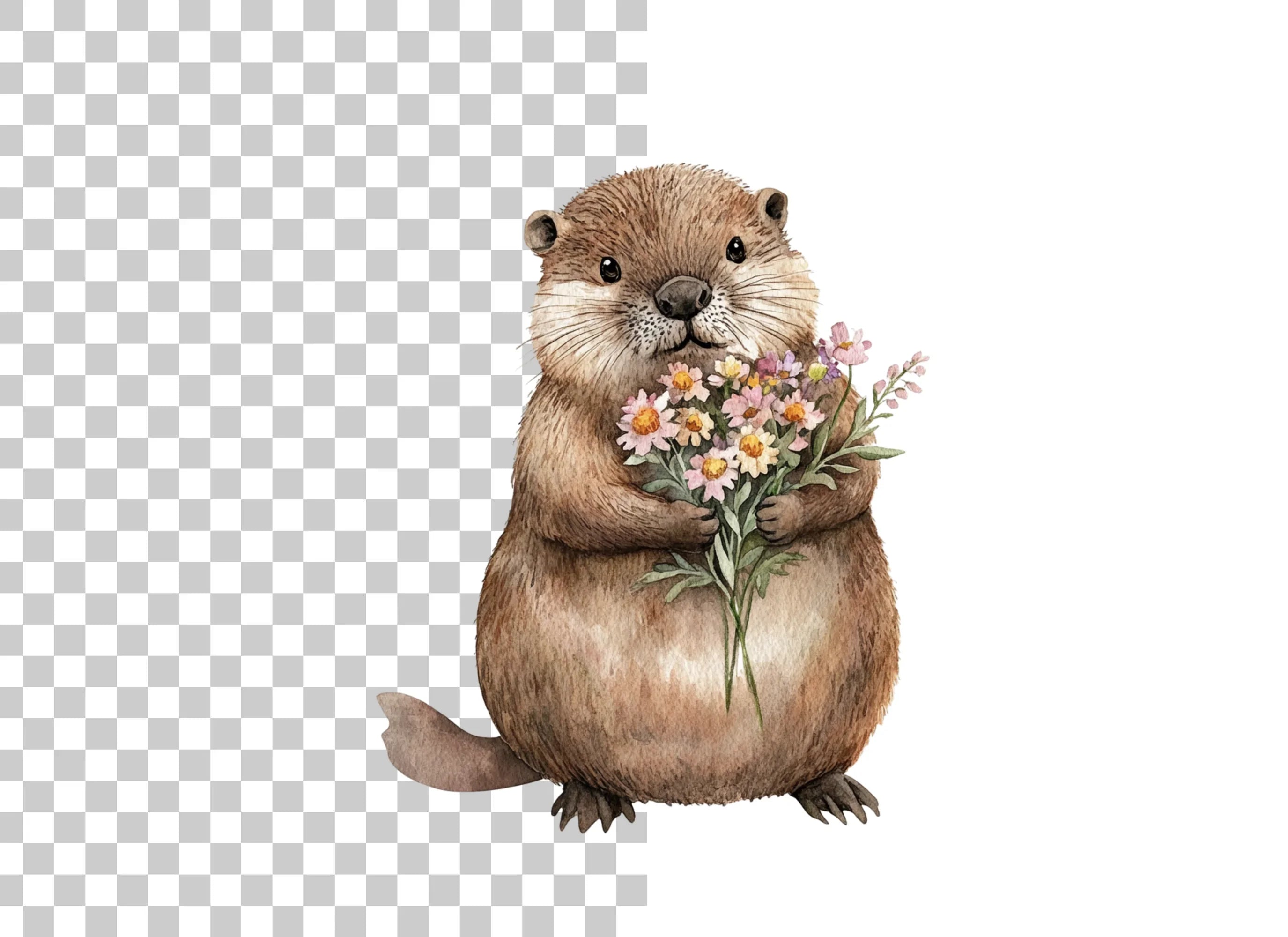 Cute Otters with Flowers Clipart Bundle