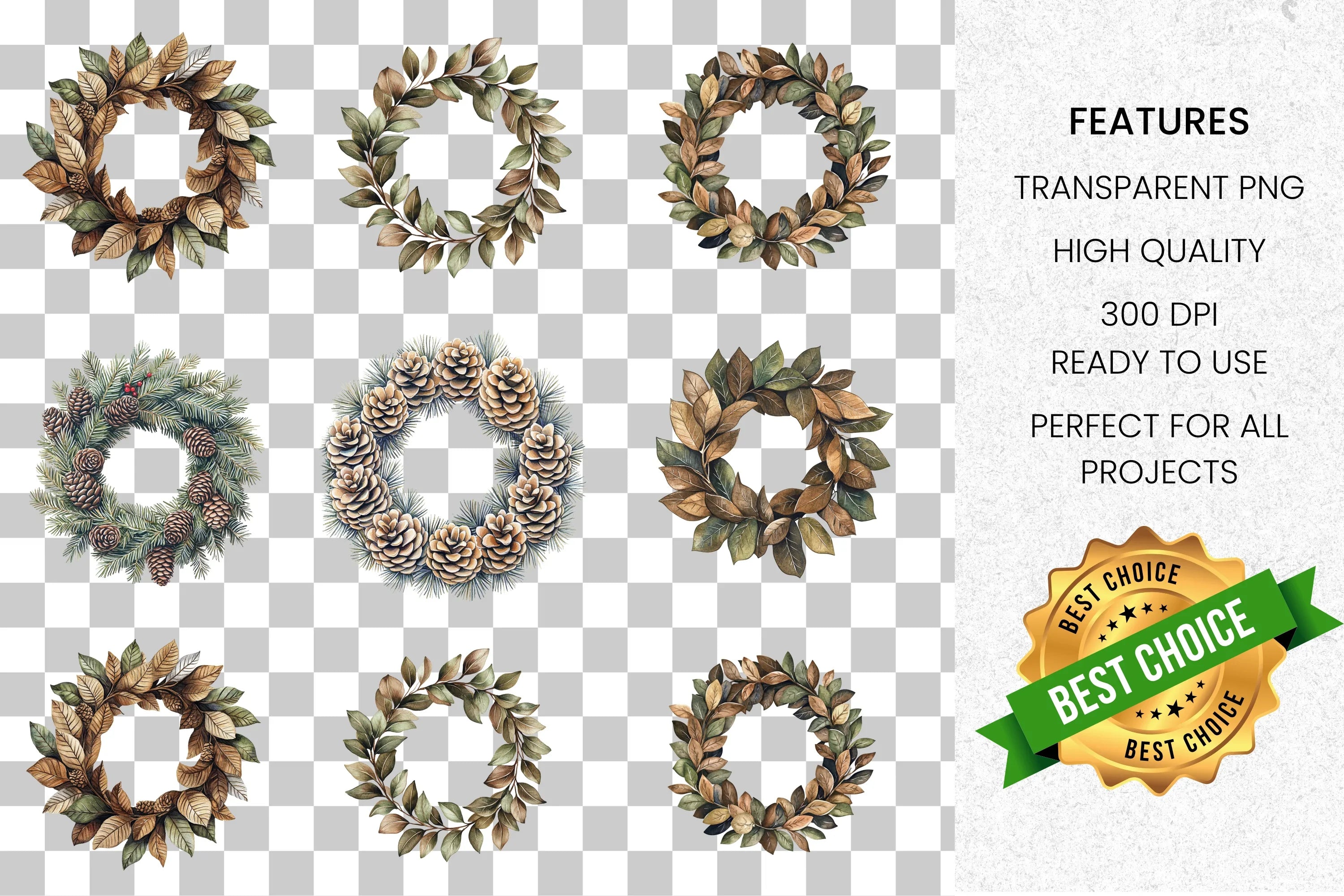 Winter Autumn Wreaths Clipart Bundle