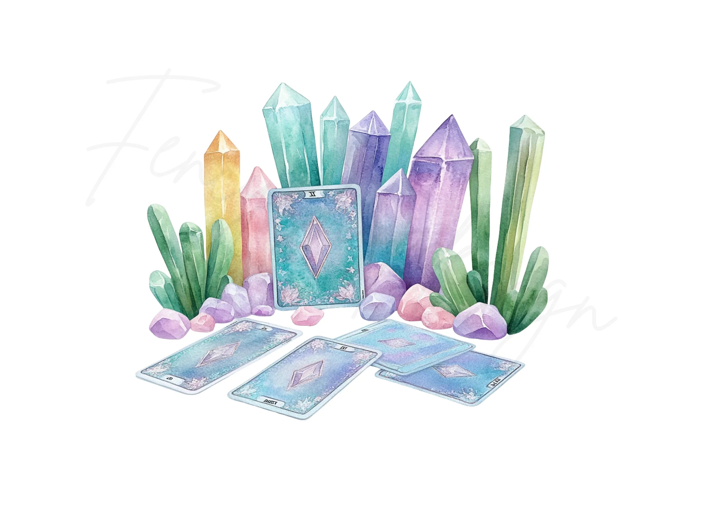 Colorful Crystal Tarot Card Clipart Bundle