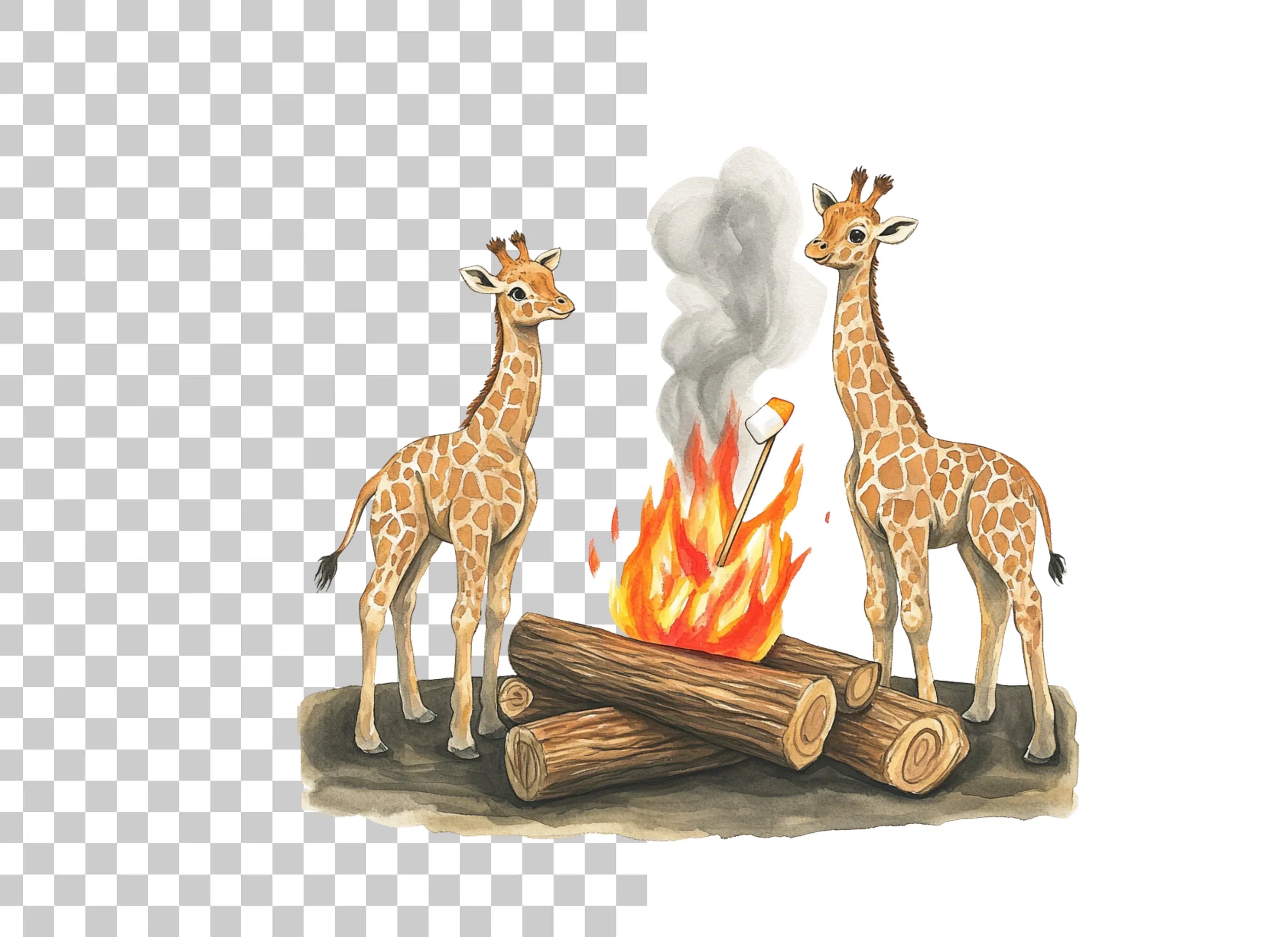 Giraffes Camping Bonfire Clipart Bundle