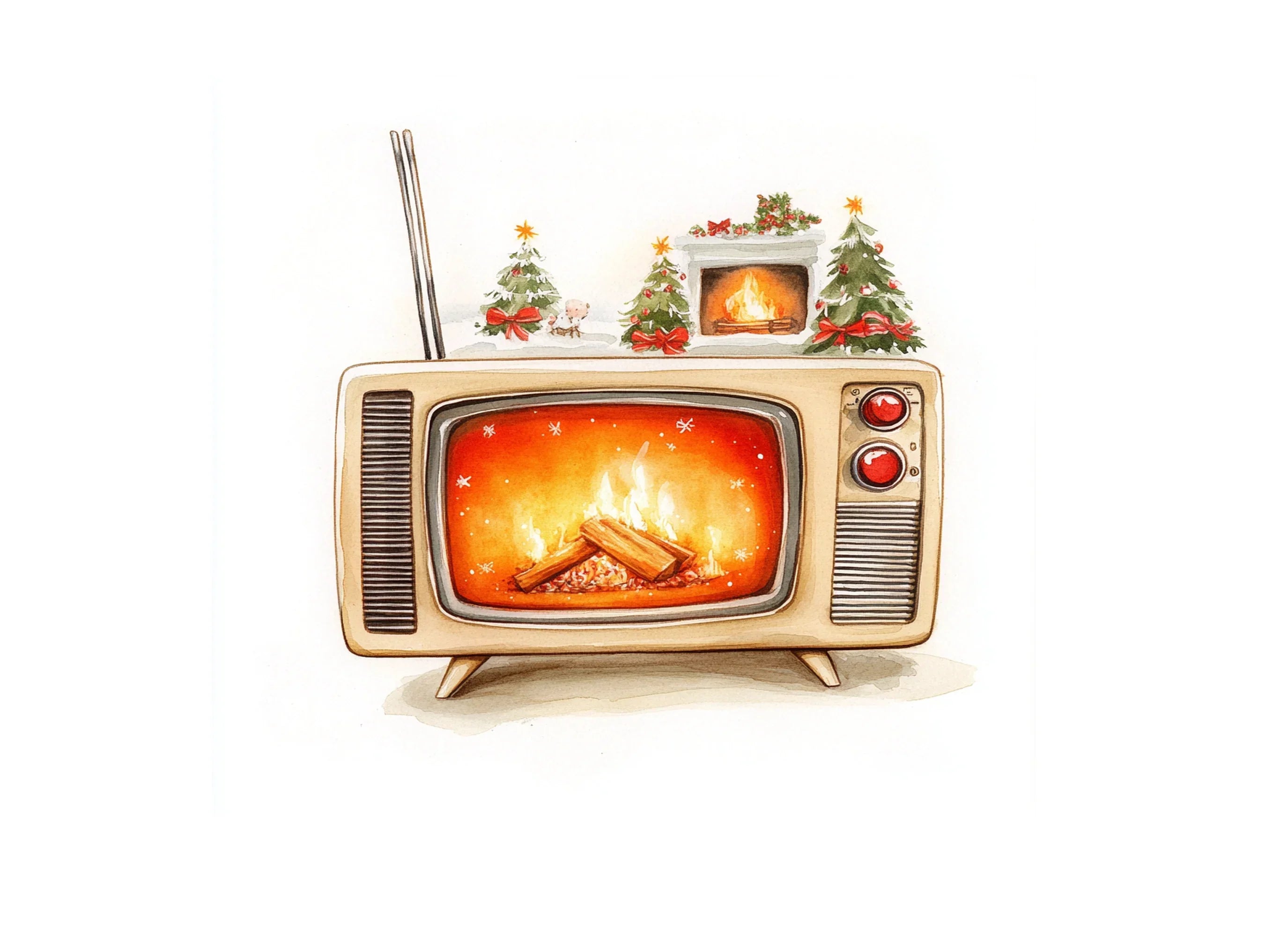 Cozy Fireplace Vintage TV Clipart Bundle