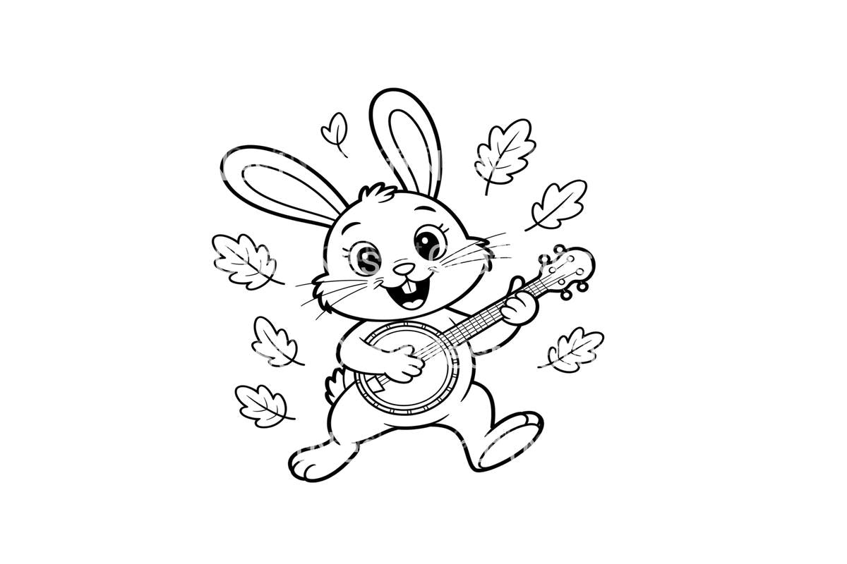 Cute Bunny Playing Banjo Coloring Books