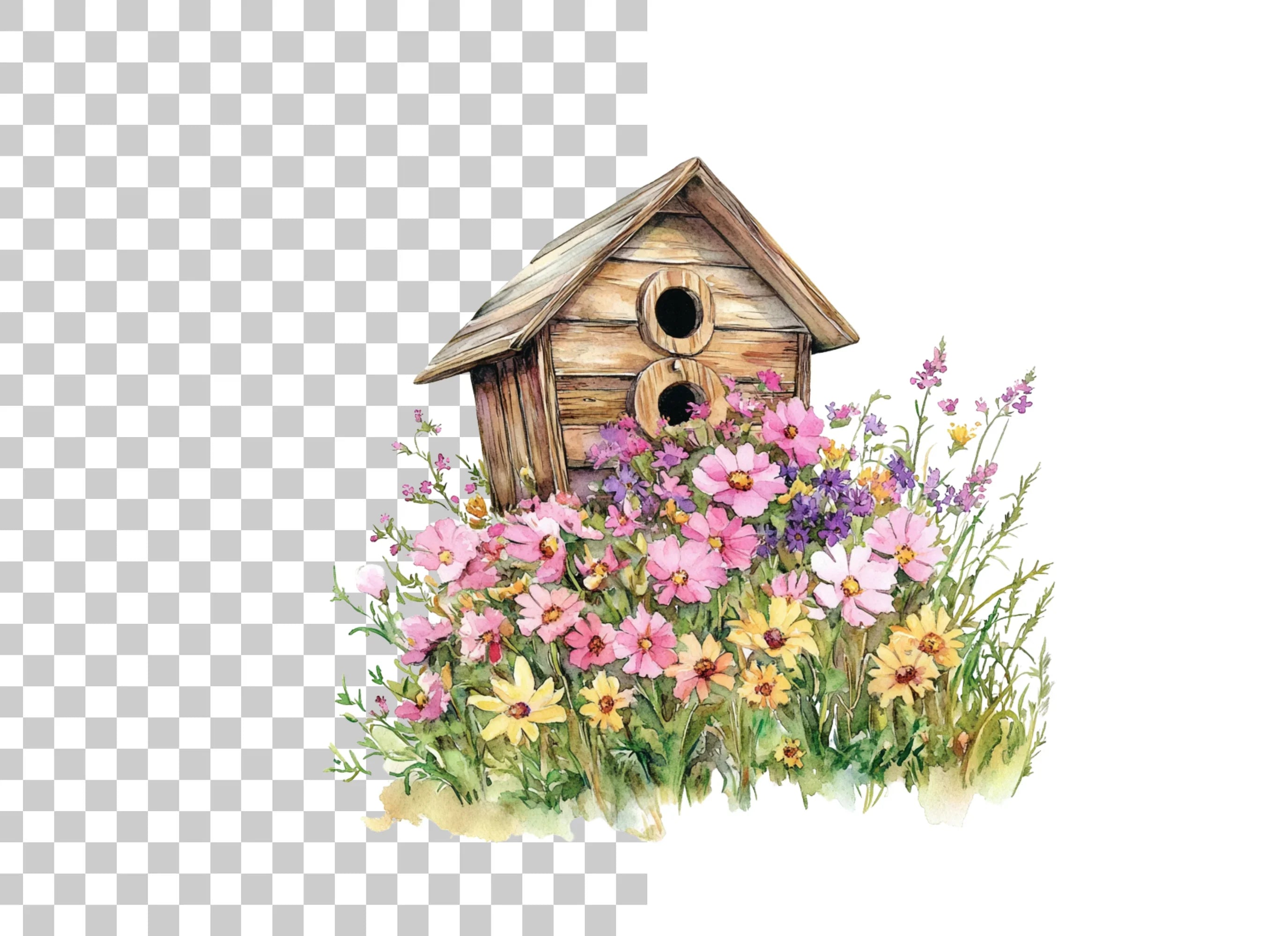 Birdhouse and Flowers Clipart Bundle