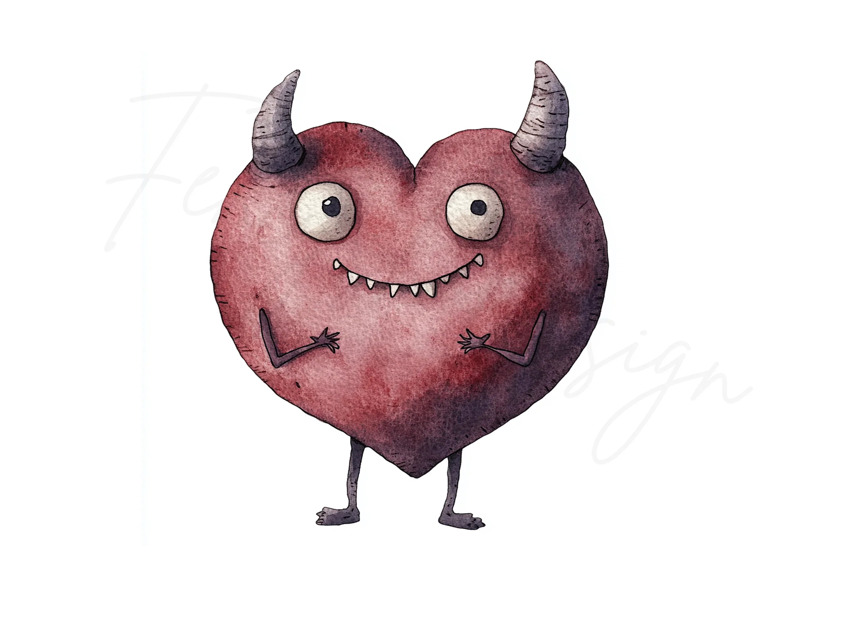Cute Devil Heart Clipart Bundle