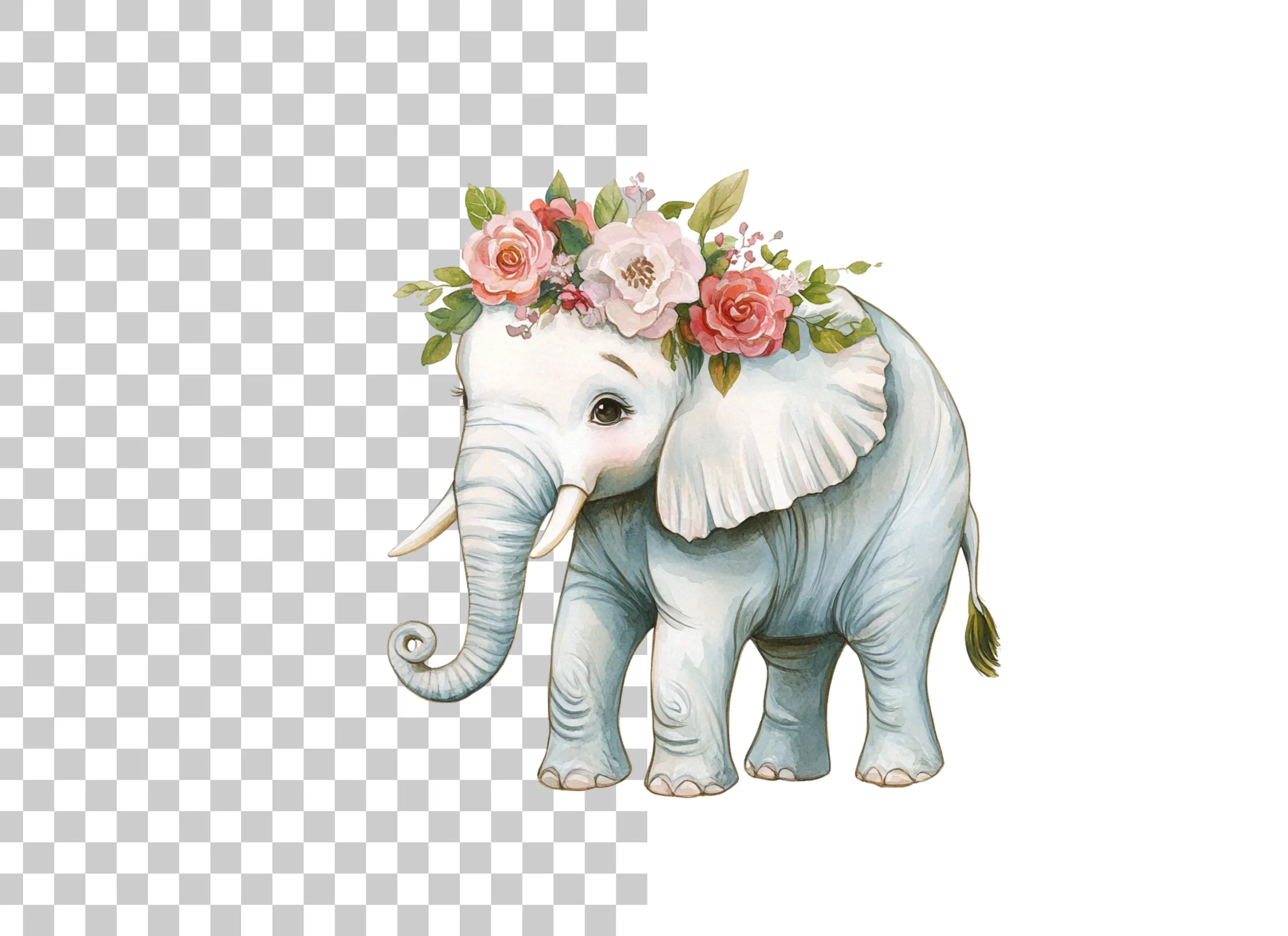 Cute Elephant with Flower Crown Clipart Bundle
