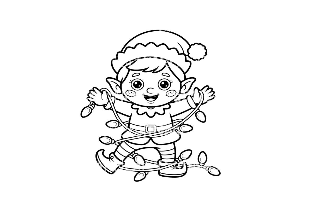 Christmas Elf Tangled in Lights Coloring Books