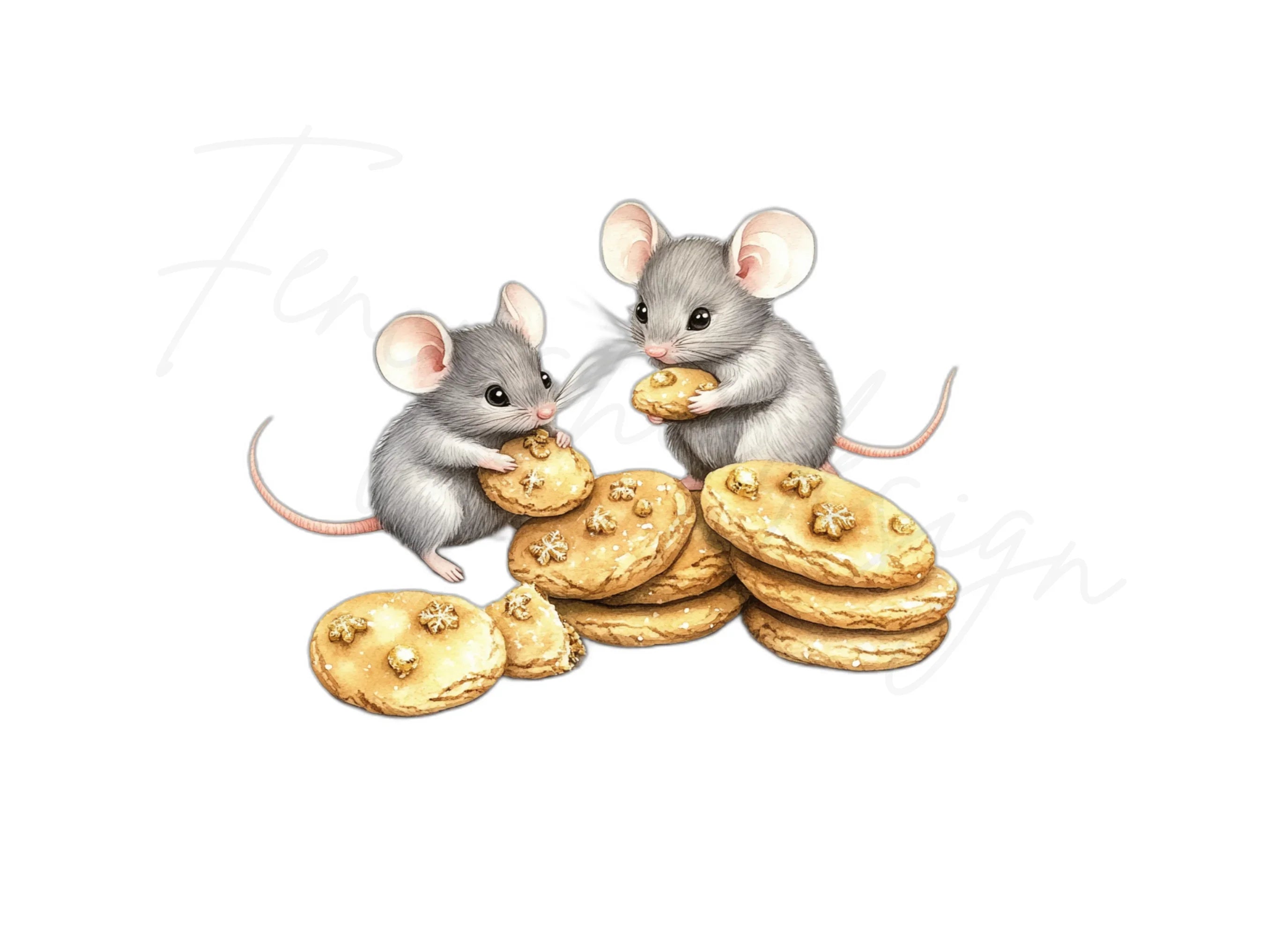 Cute Mice Sharing Cookies Clipart Bundle