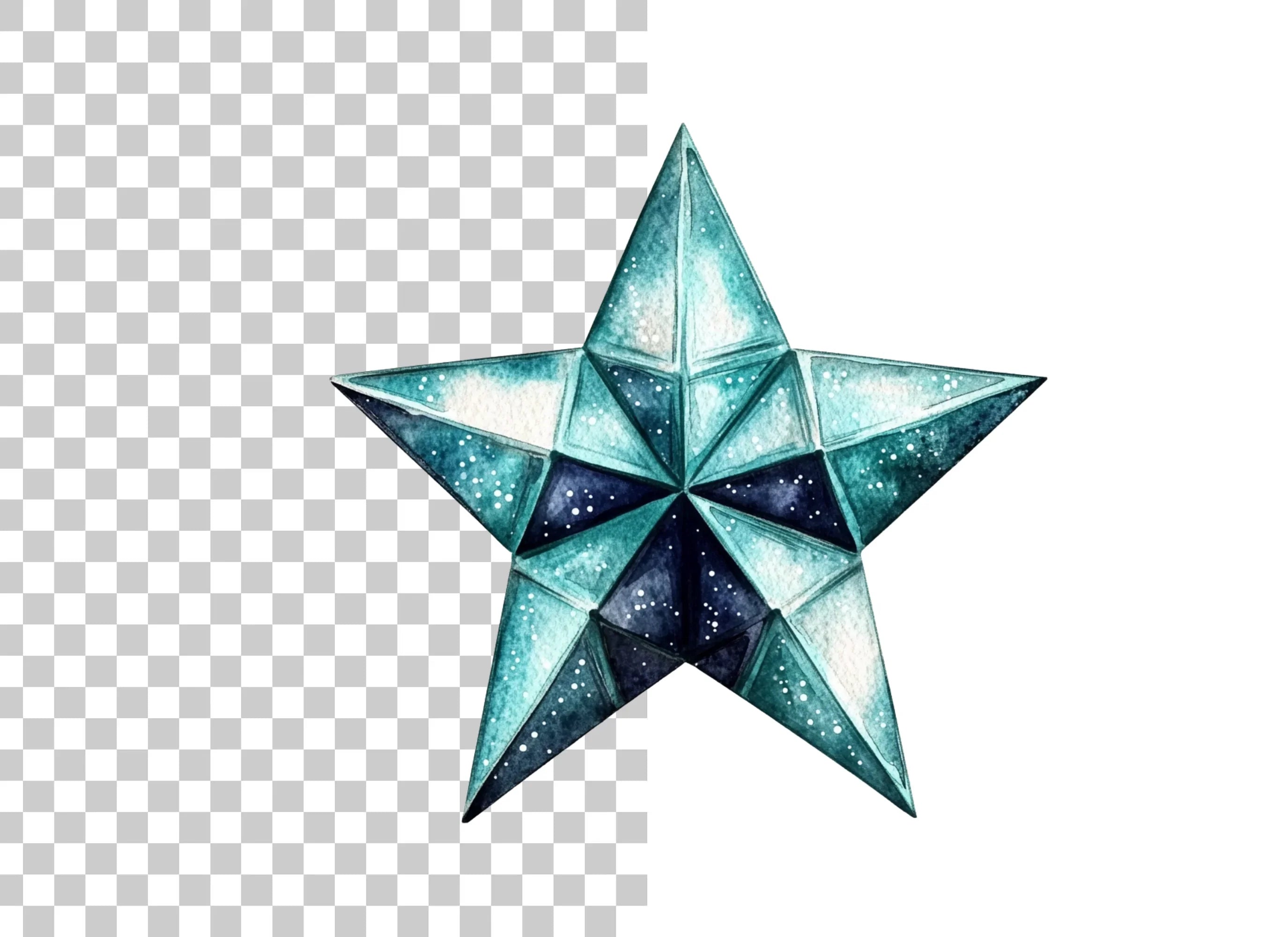 Geometric Blue Crystal Stars Clipart Bundle