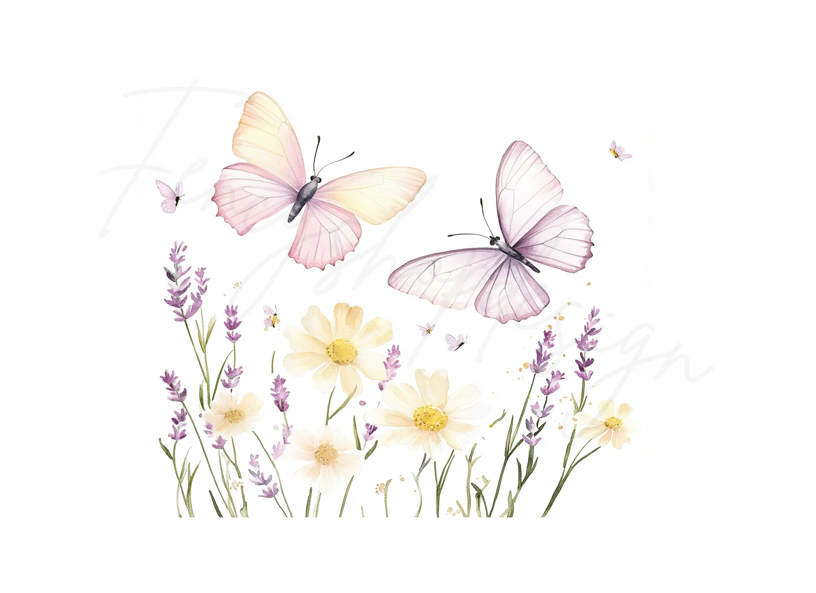 Butterflies Lavender Clipart Bundle
