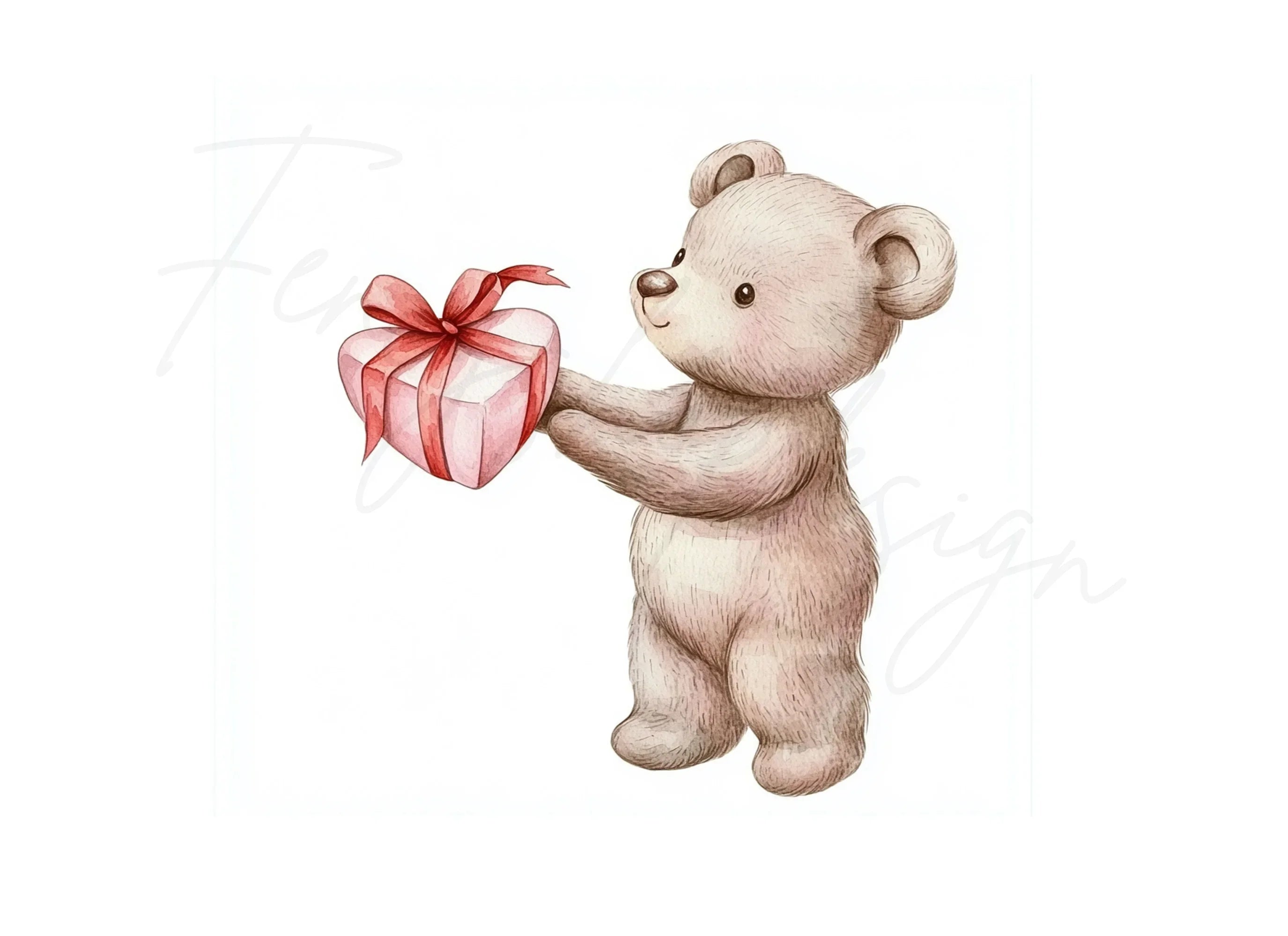 Sweet Teddy Bear Holding Heart Clipart Bundle
