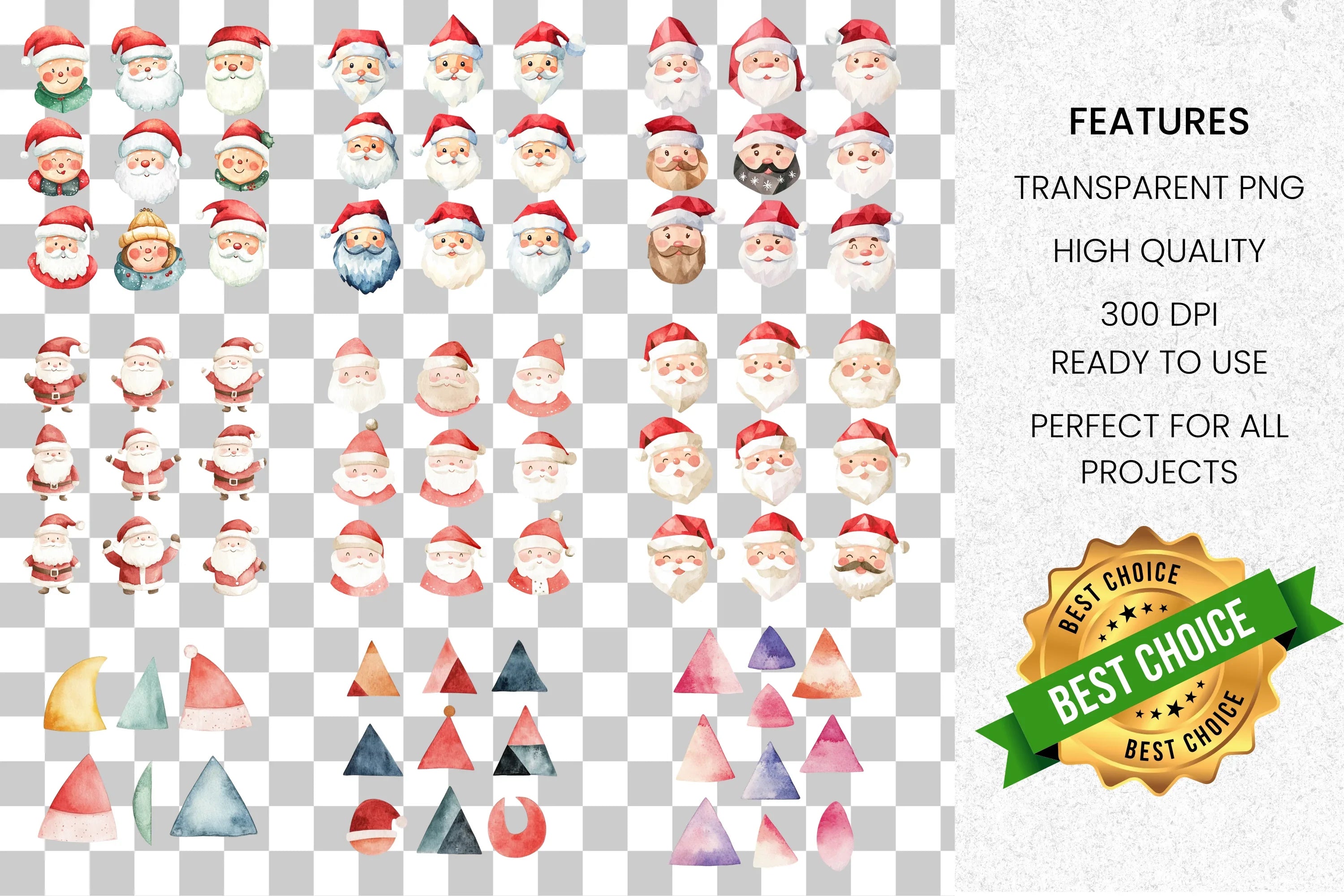 Santa Claus Faces Clipart Bundle