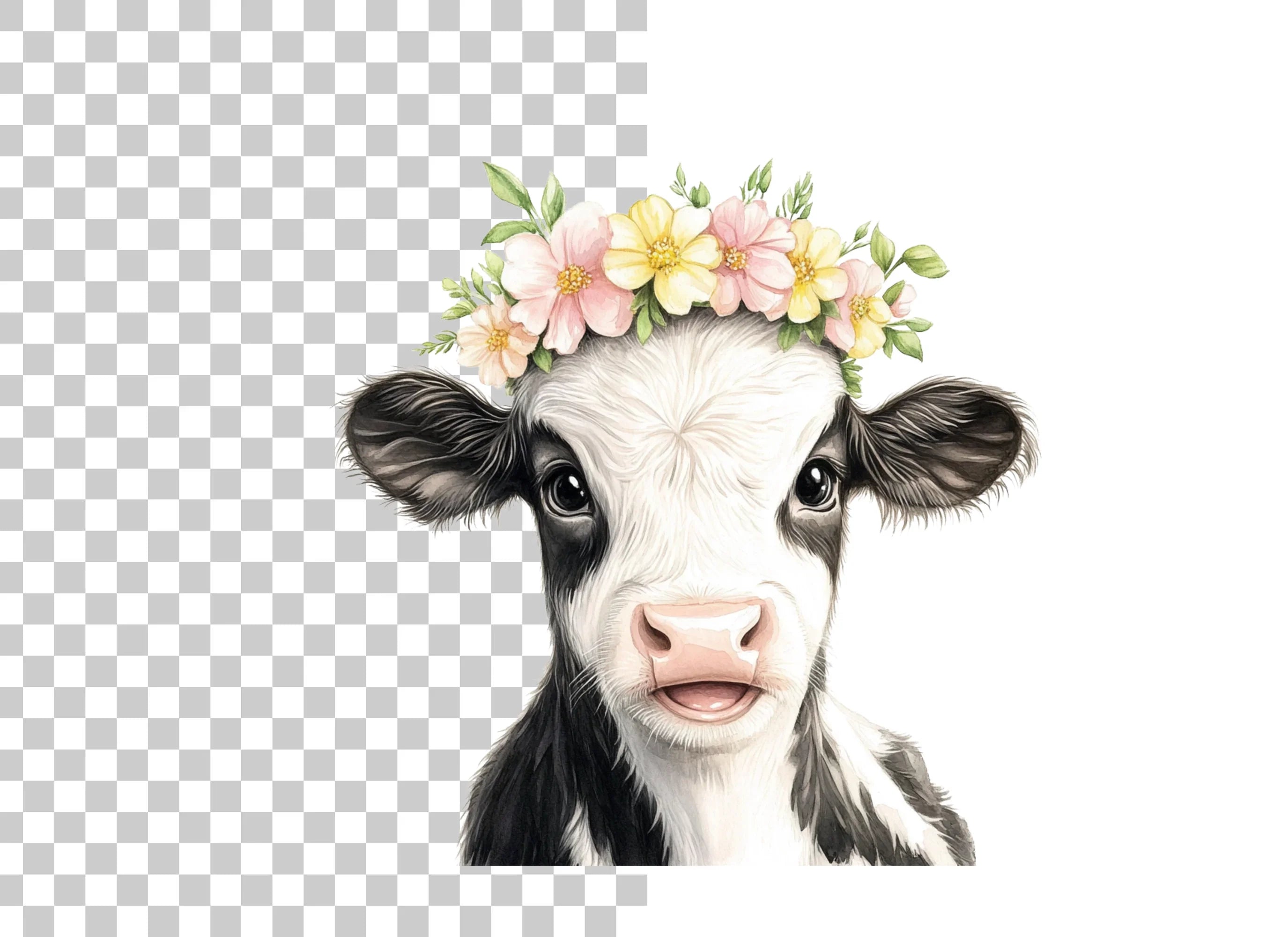 Cute Calf Flower Crown Clipart Bundle