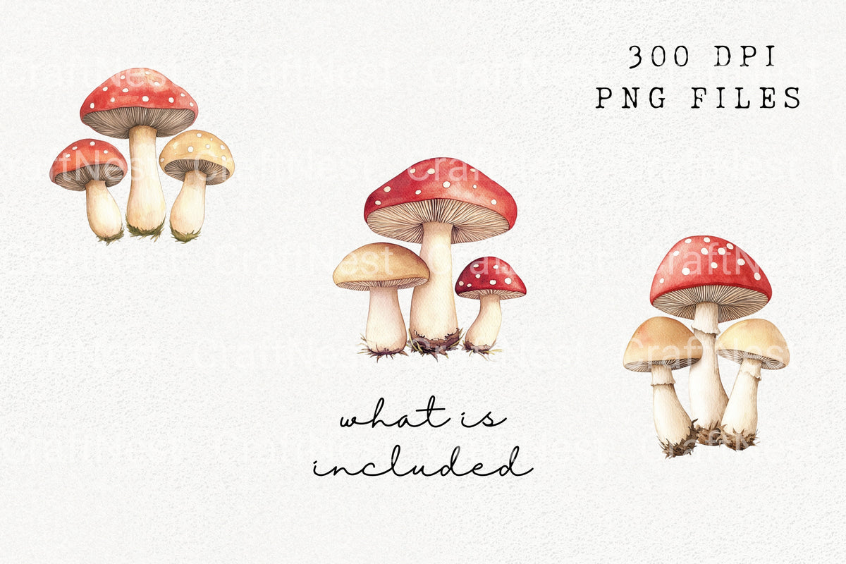 Red And White Mushroom Clipart Bundle