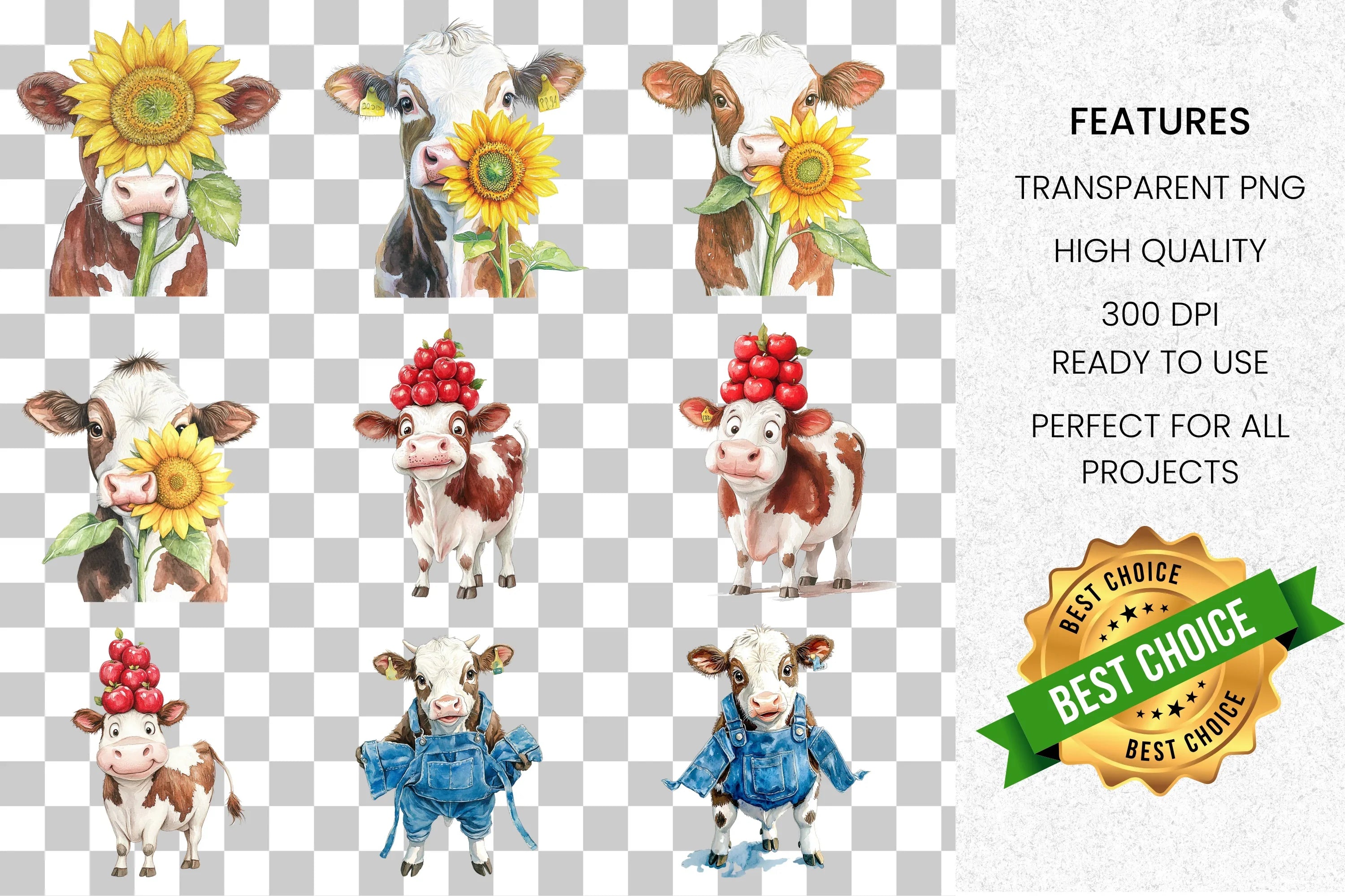 Cute Farm Animal Calf Clipart Bundle