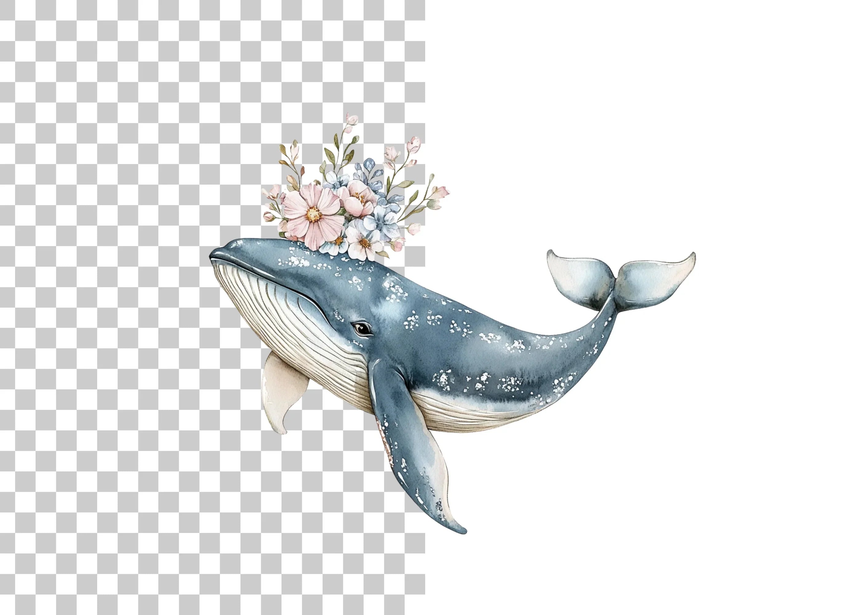 Floral Whales Clipart Bundle