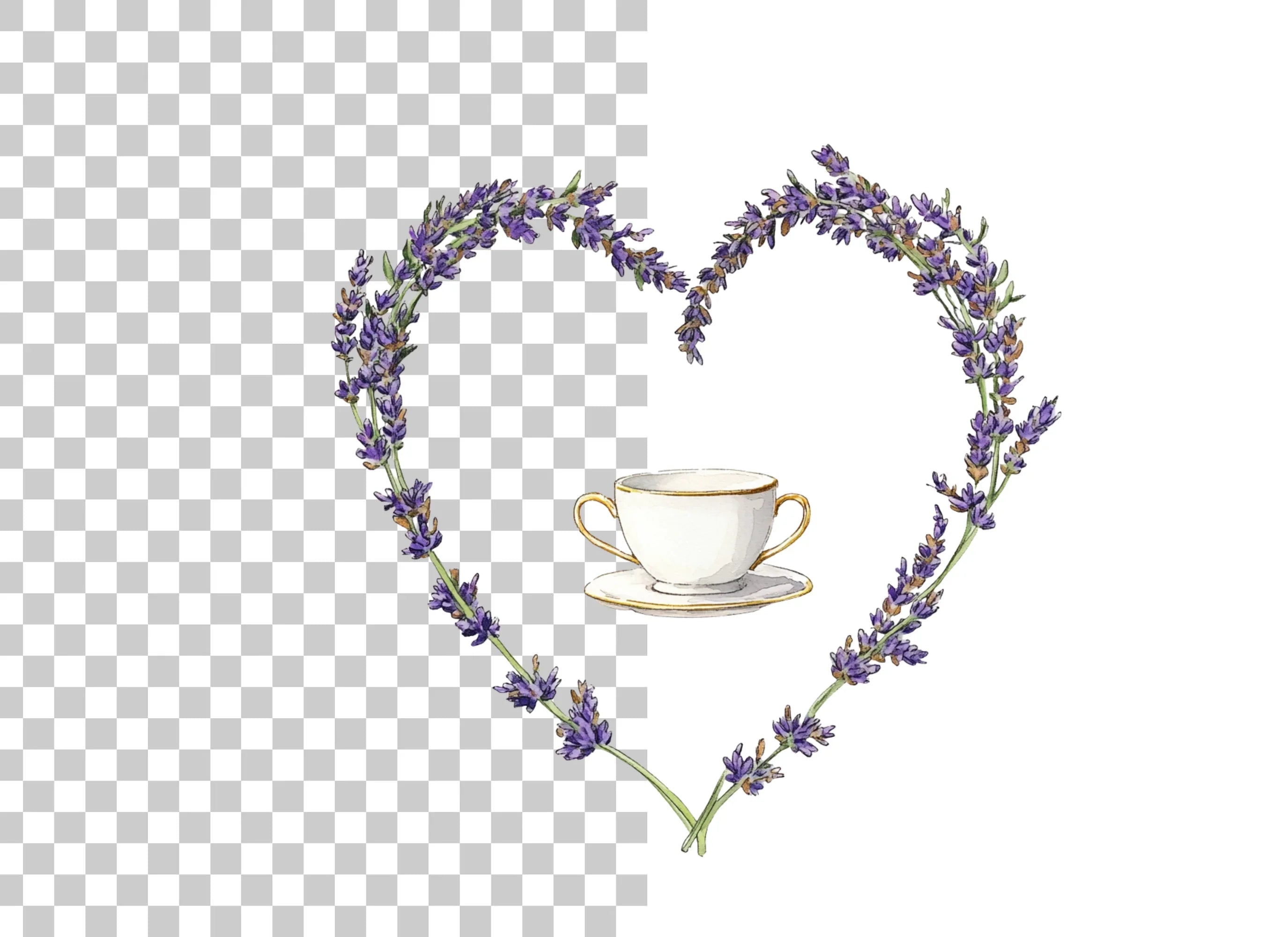 Lavender Heart and Teacup Clipart Bundle