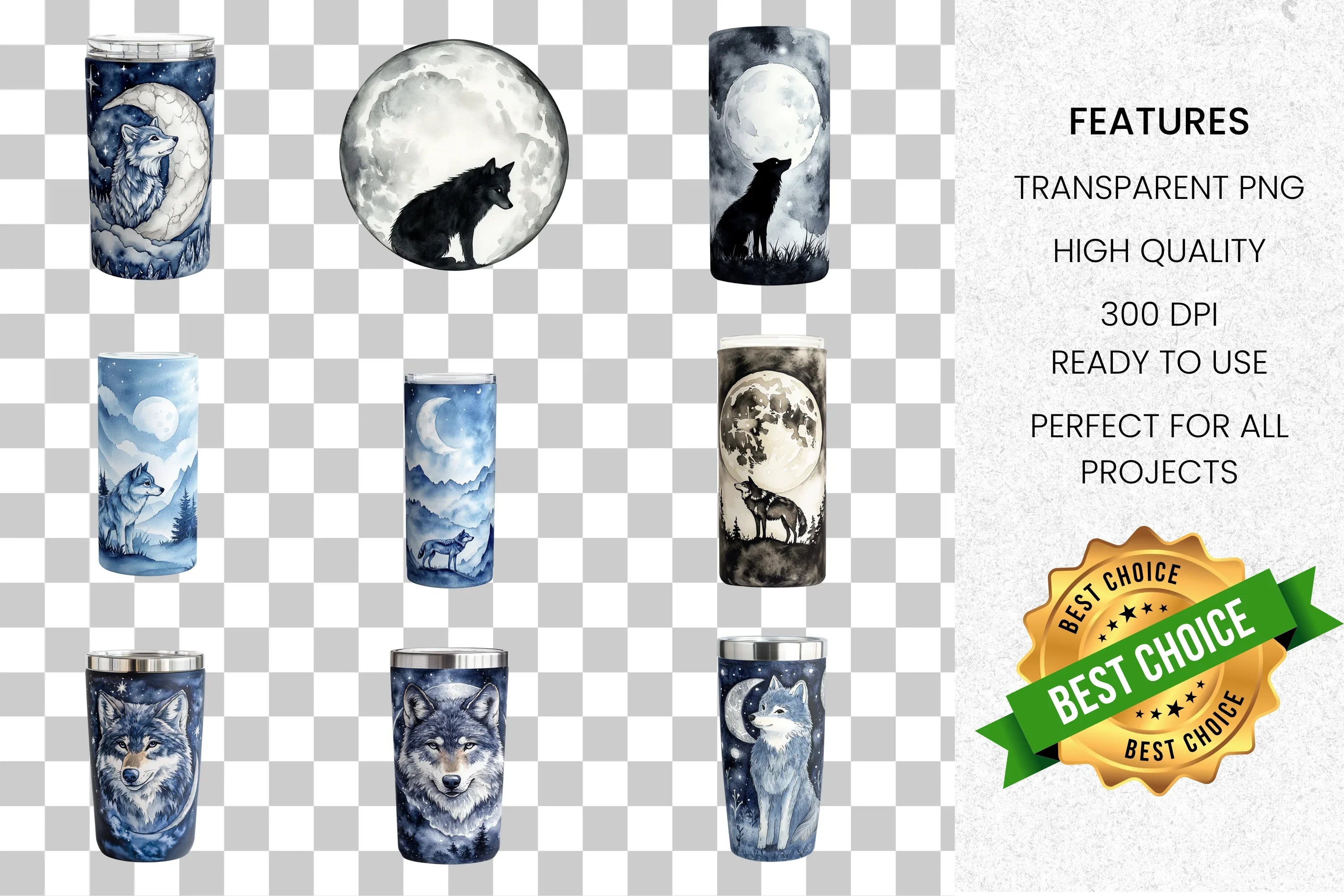Wolf Moon Tumbler Clipart Bundle