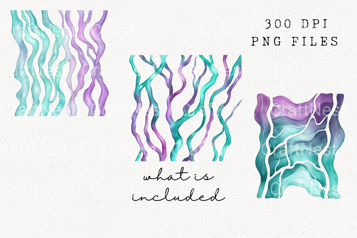 Abstract Teal Purple Waves Clipart Bundle