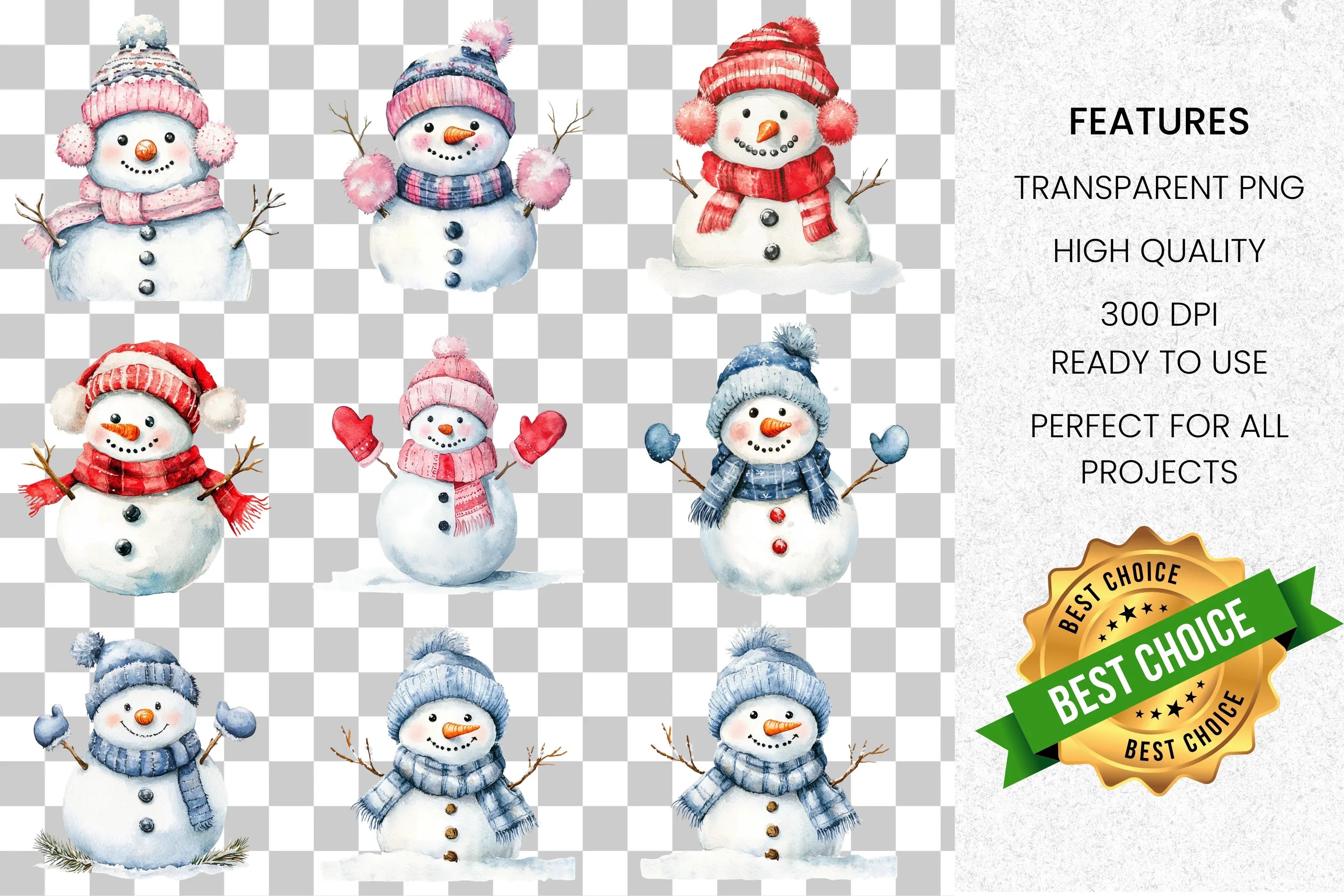 Cute Snowman Winter Clipart Bundle