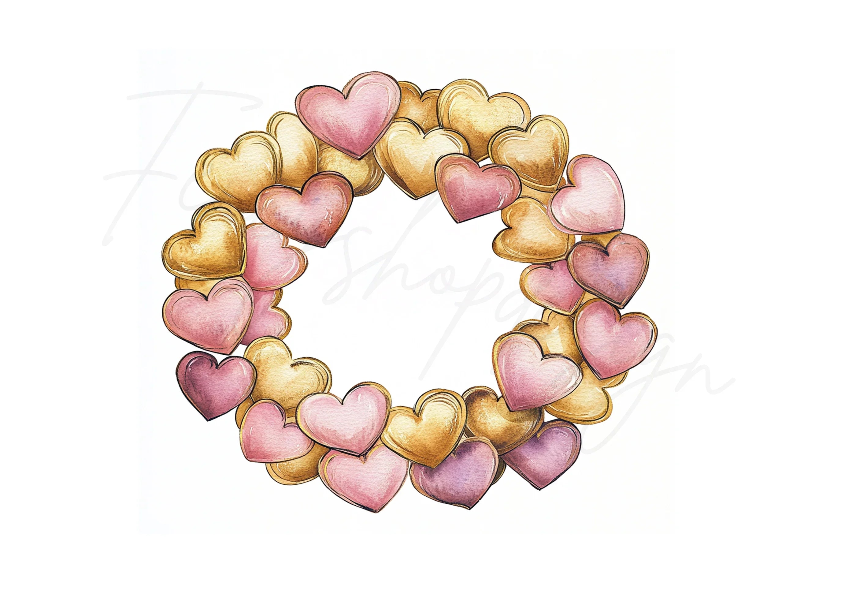 Pink and Gold Heart Wreaths Clipart Bundle