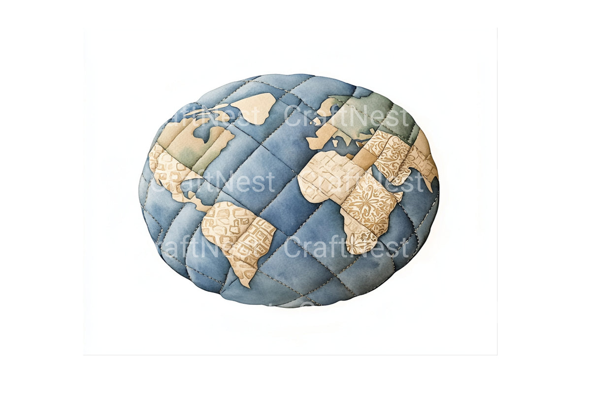 Quilted Earth Globe Clipart Bundle