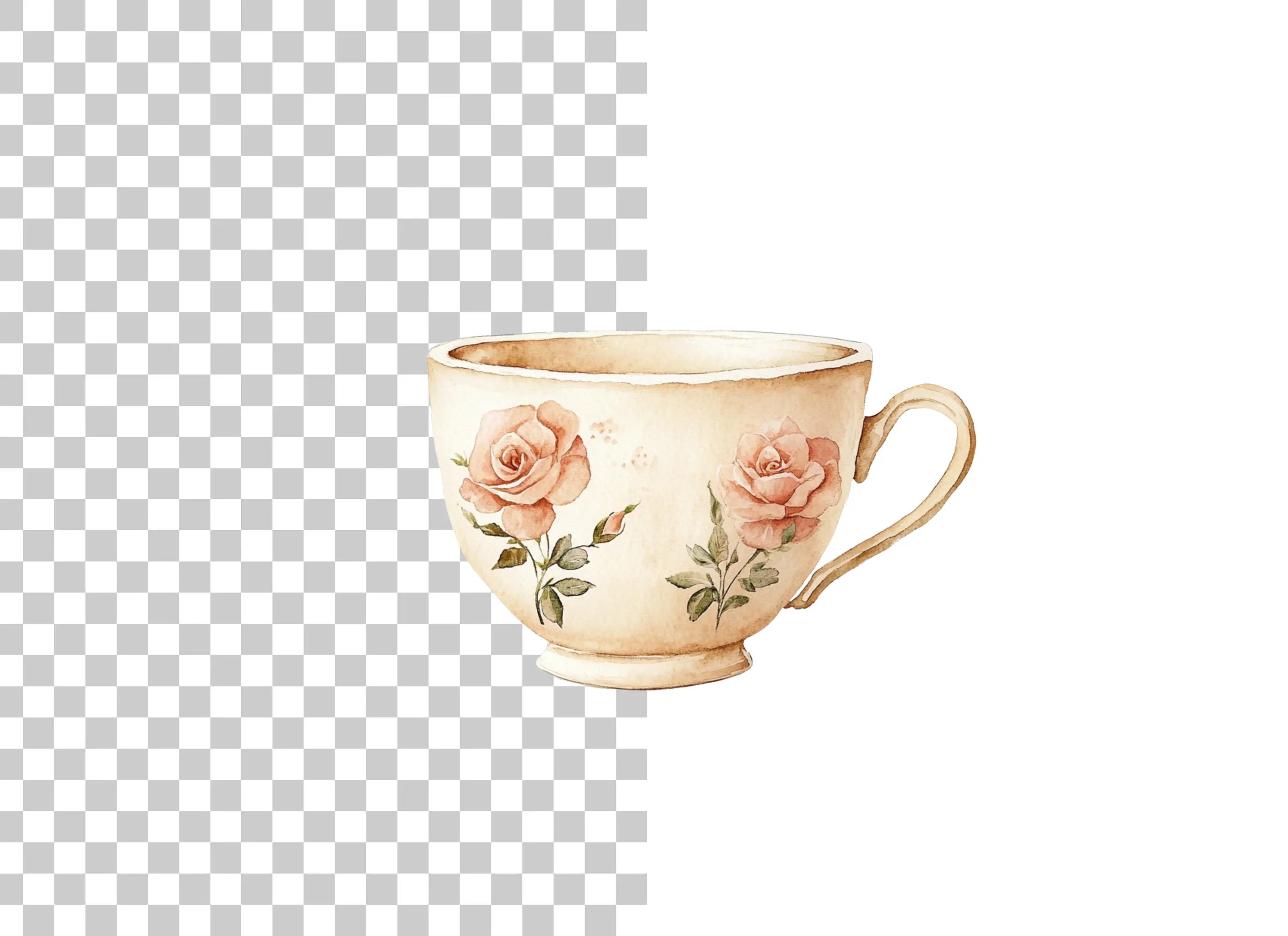 Rose Garden Teacups Clipart Bundle