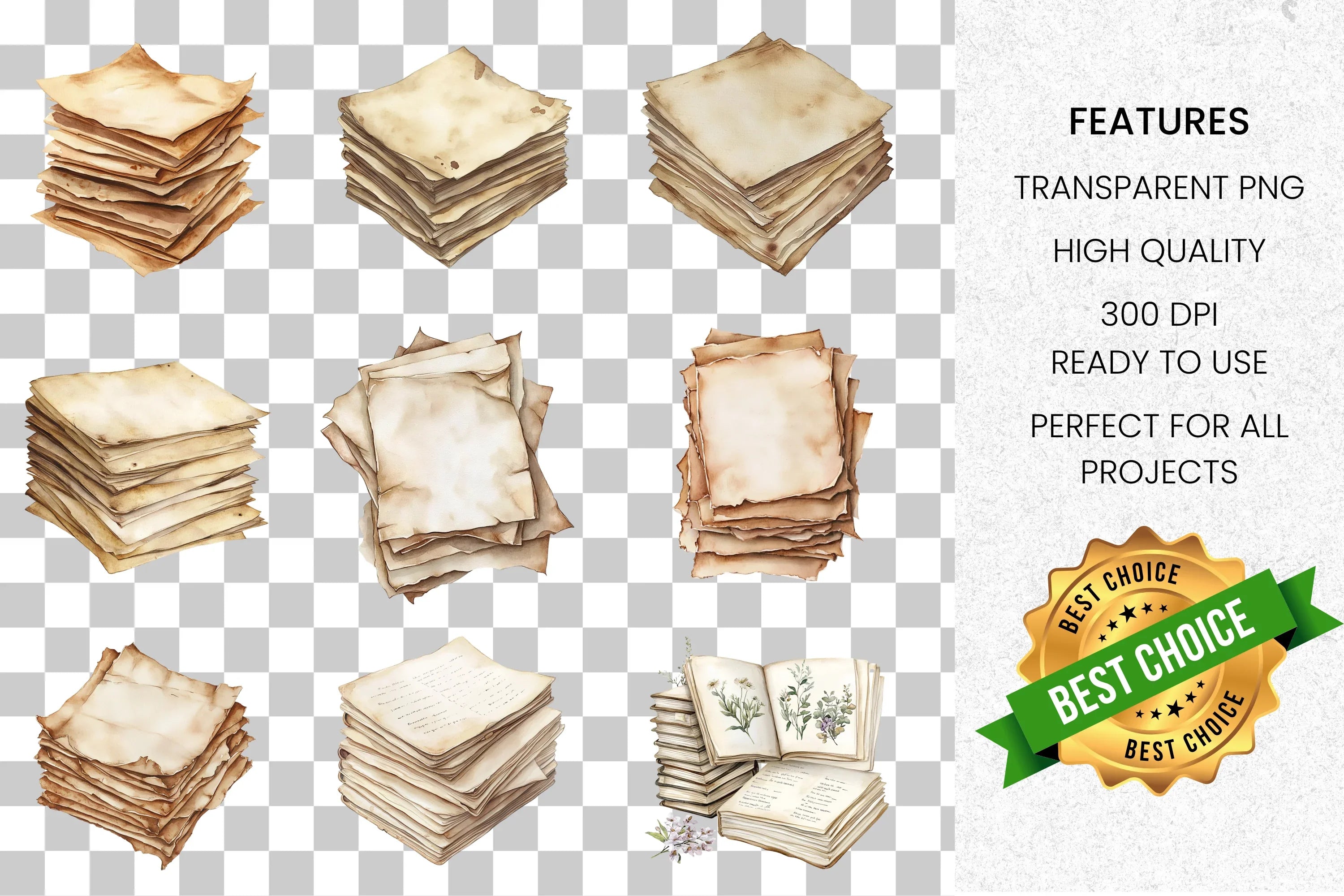 Vintage Aged Stacks Old Book Clipart Bundle
