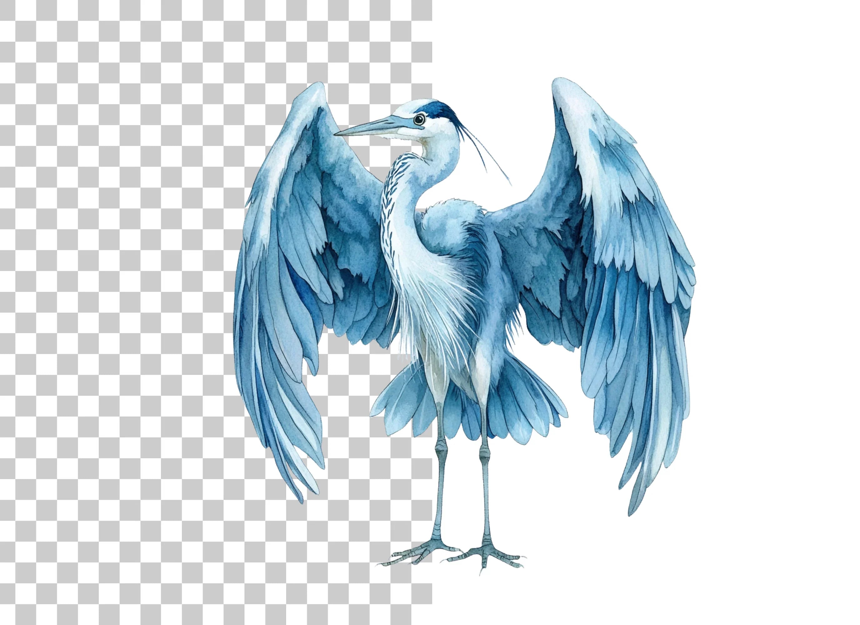 Graceful Heron Open Wings Clipart Bundle