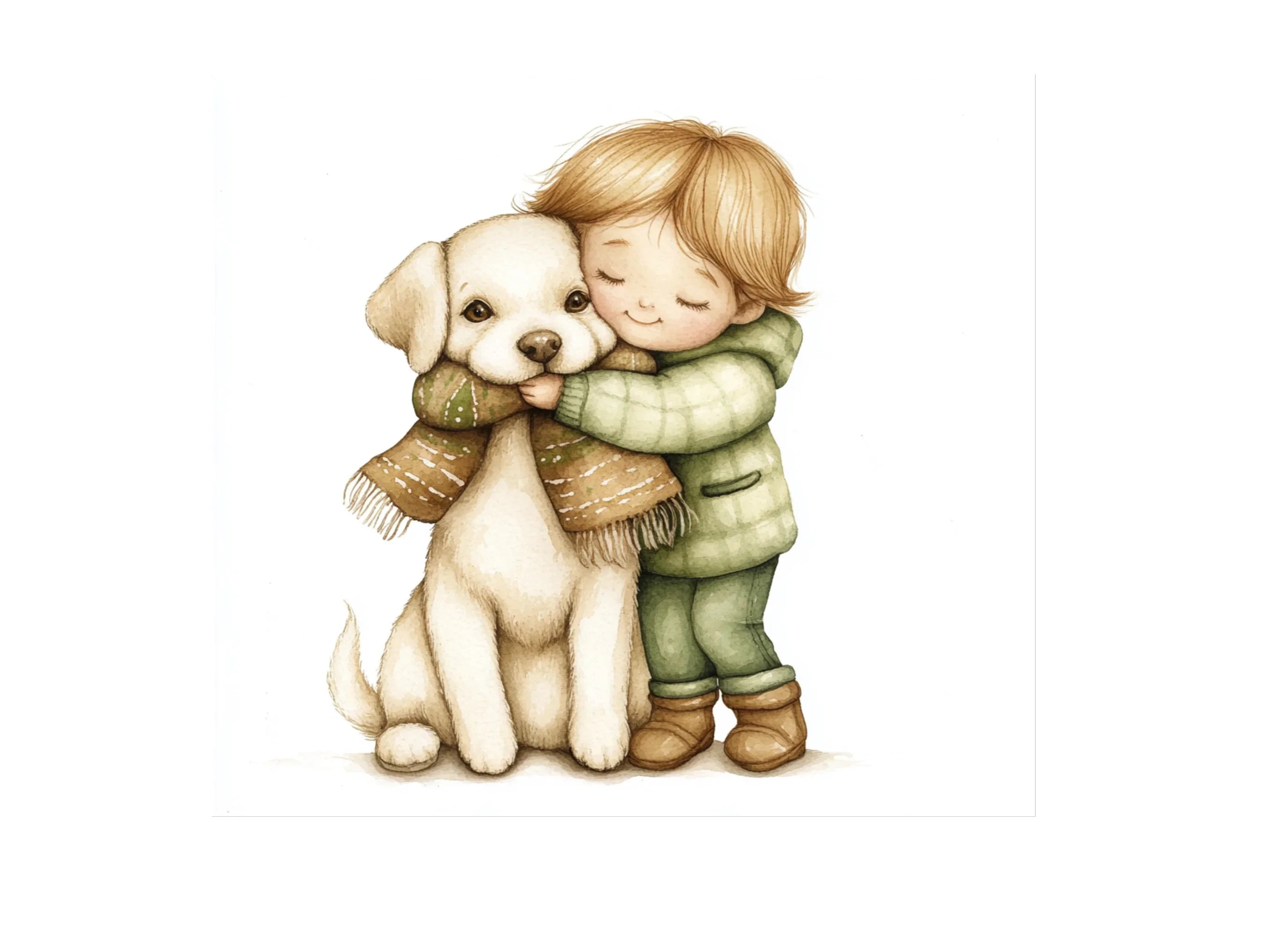 Cute Kids Hugging Dogs Clipart Bundle