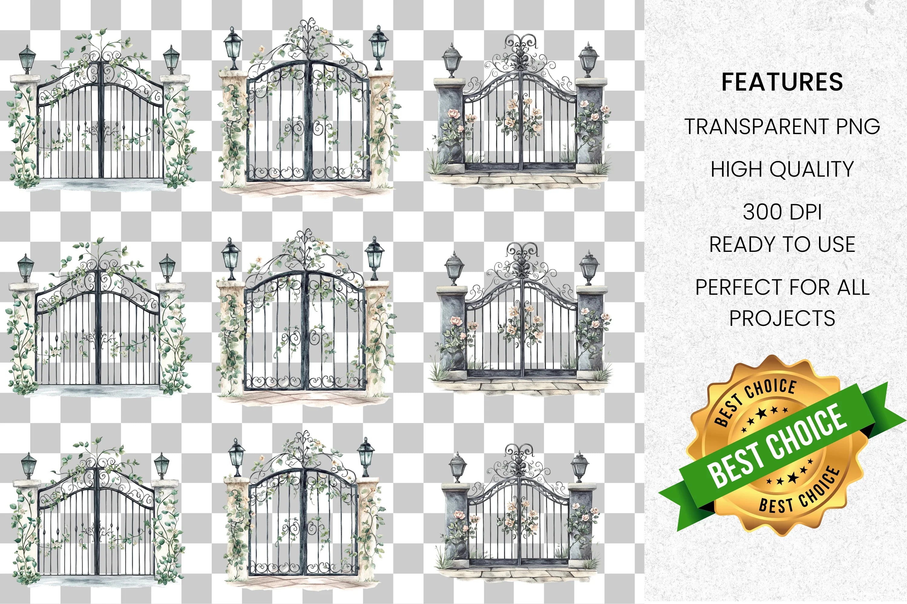 Elegant Ornate Gates Clipart Bundle