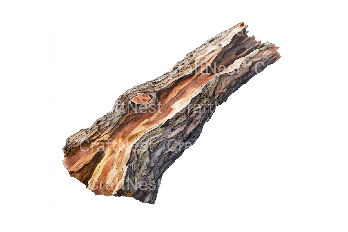 Aged Wood Bark Pieces Selection Clipart Bundle