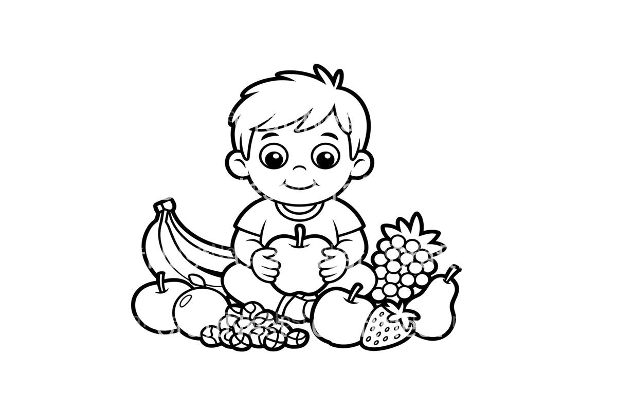 Cute Kids with FruitsFun Coloring Books