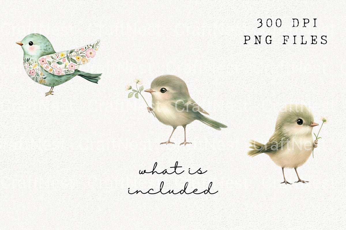 Adorable Bird With Flower Series Clipart Bundle