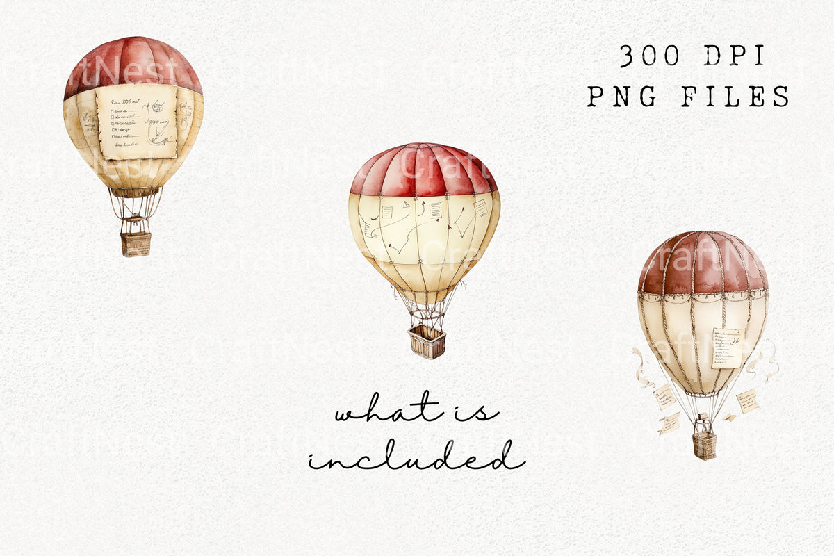 Hot Air Balloons With Notes Clipart Bundle